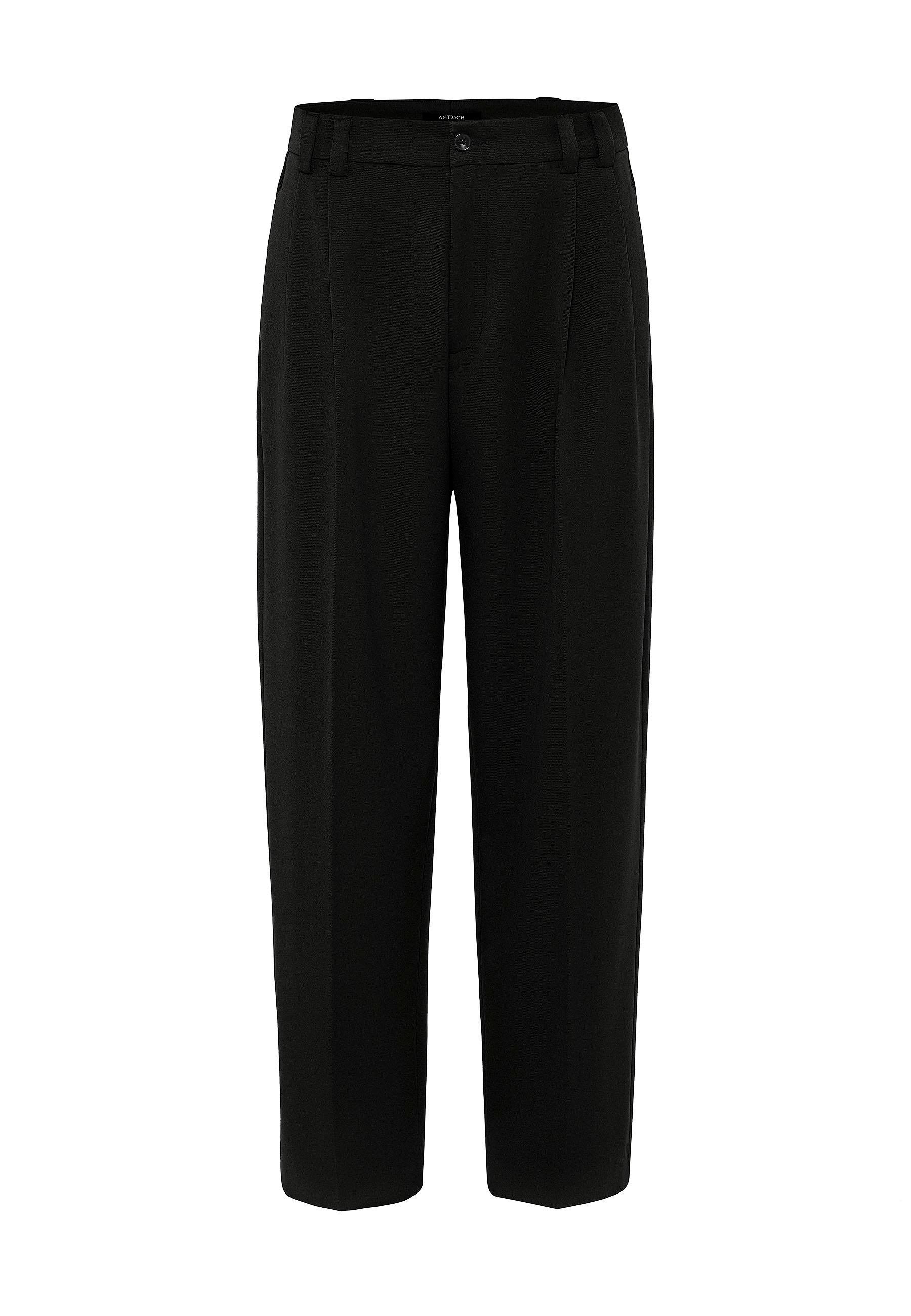 Antioch Siyah Yüksel Bel Relax Fit Pileli Erkek Pantolon