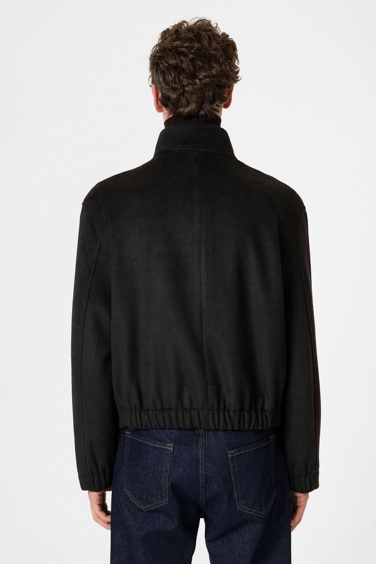 Antioch Siyah Yün Karışımlı Dik Yaka Erkek Mont