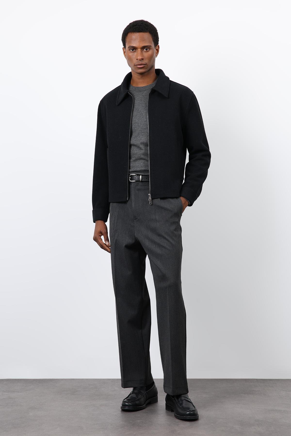 Antioch Siyah Yün Karışımlı Erkek Ceket