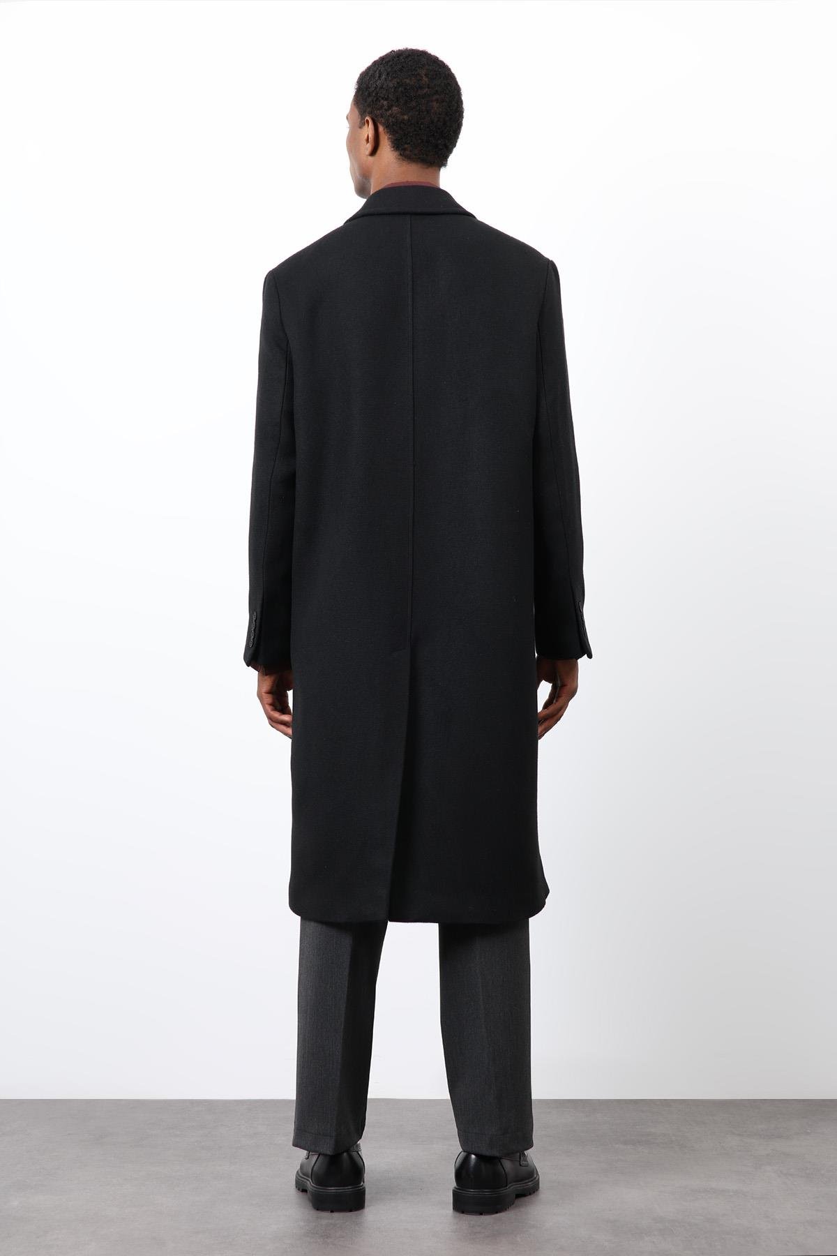 Antioch Siyah Yün Karışımlı Kruvaze Erkek Kaban