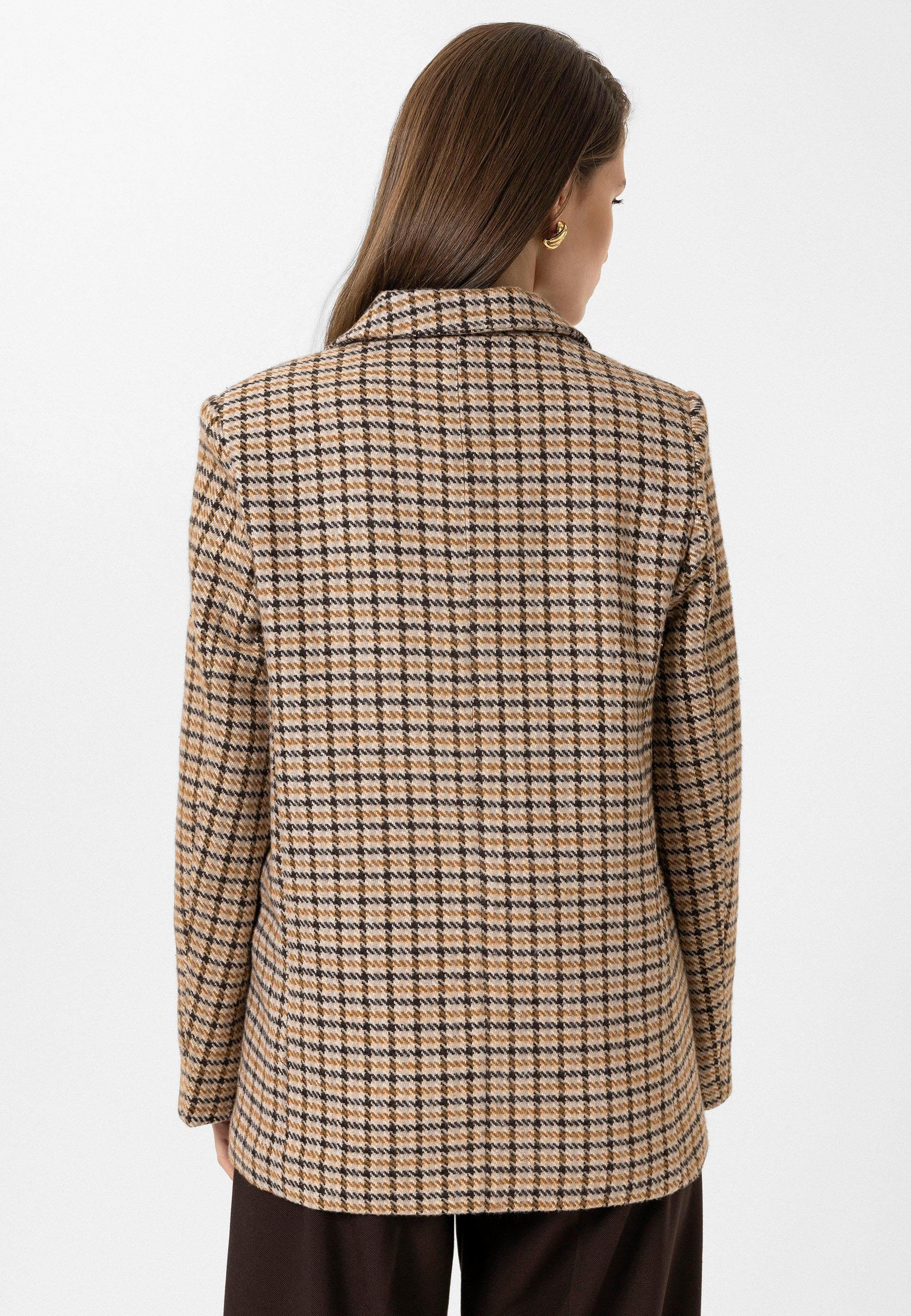 Antioch Taba Kadın Kazayağı Desenli Blazer Ceket