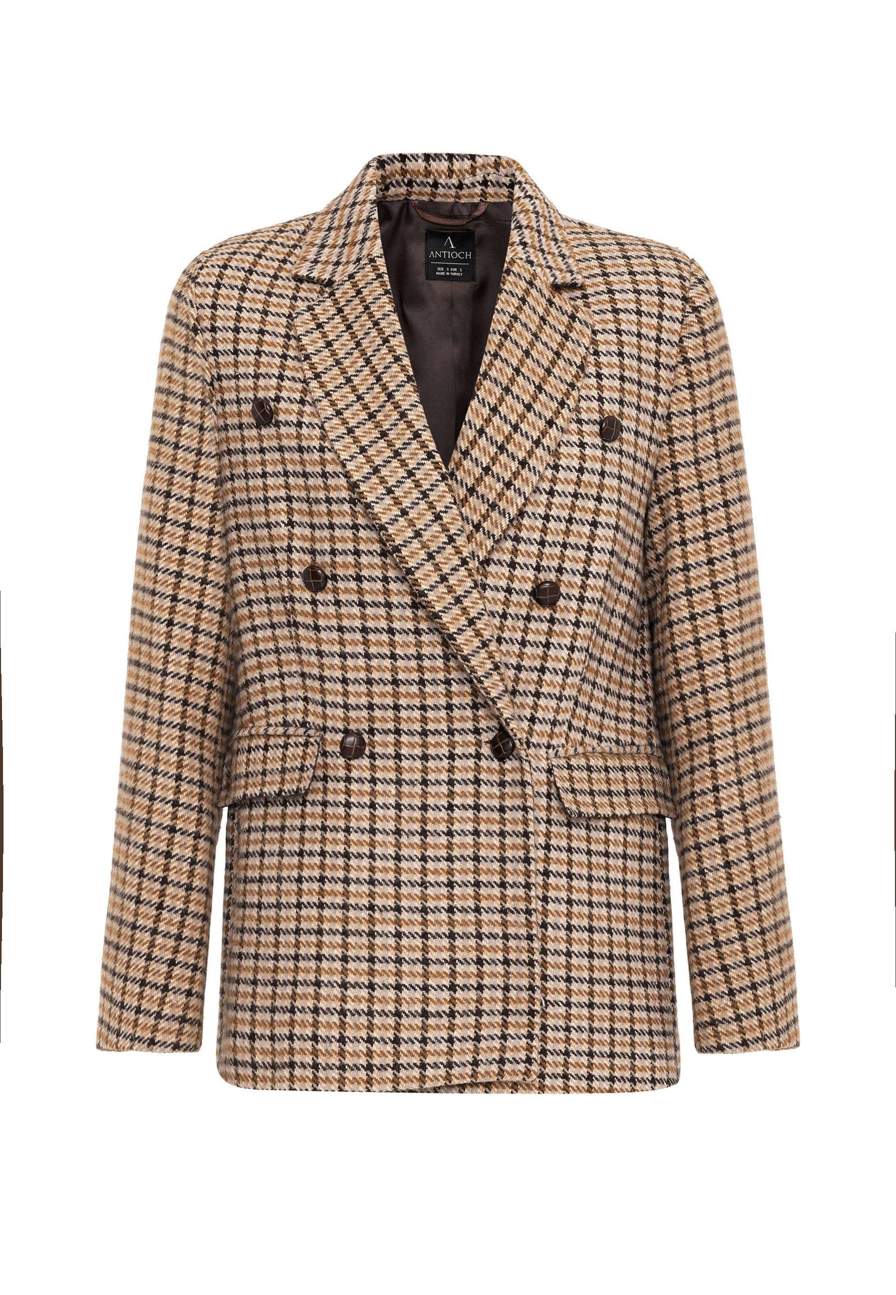 Antioch Taba Kadın Kazayağı Desenli Blazer Ceket