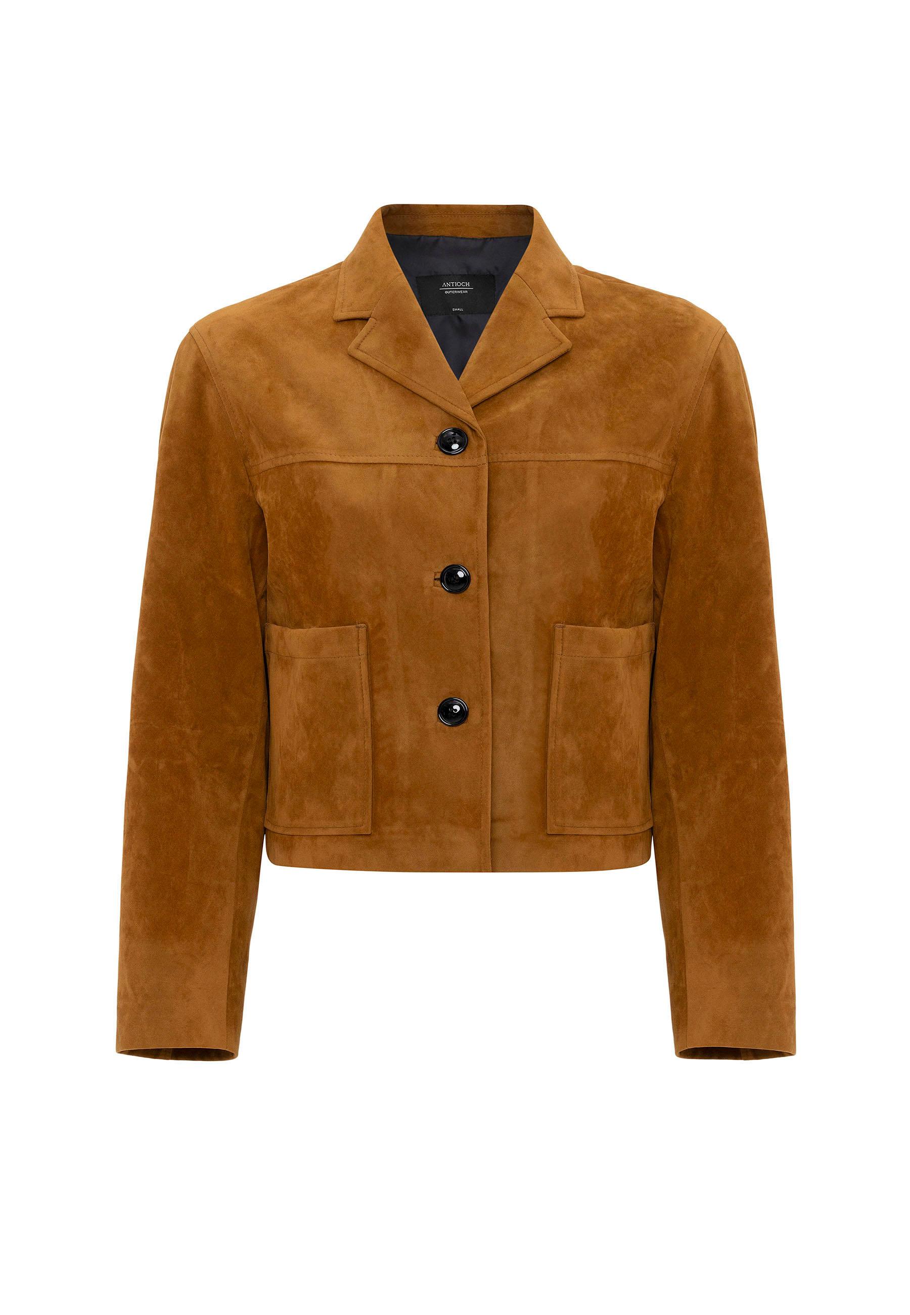 Antioch Taba Kadın Suni Süet Crop Ceket