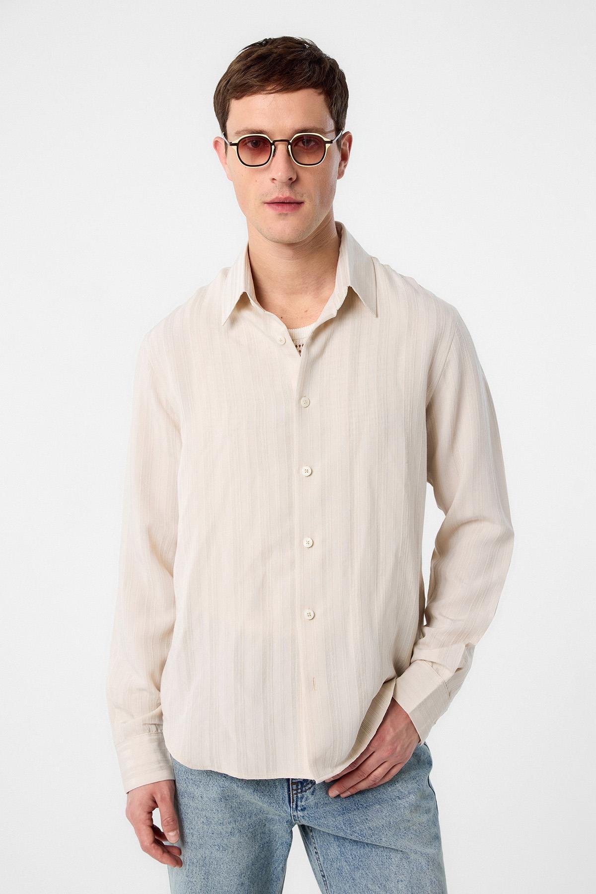 Antioch Taş Çizgili ve Dokulu Erkek Gömlek