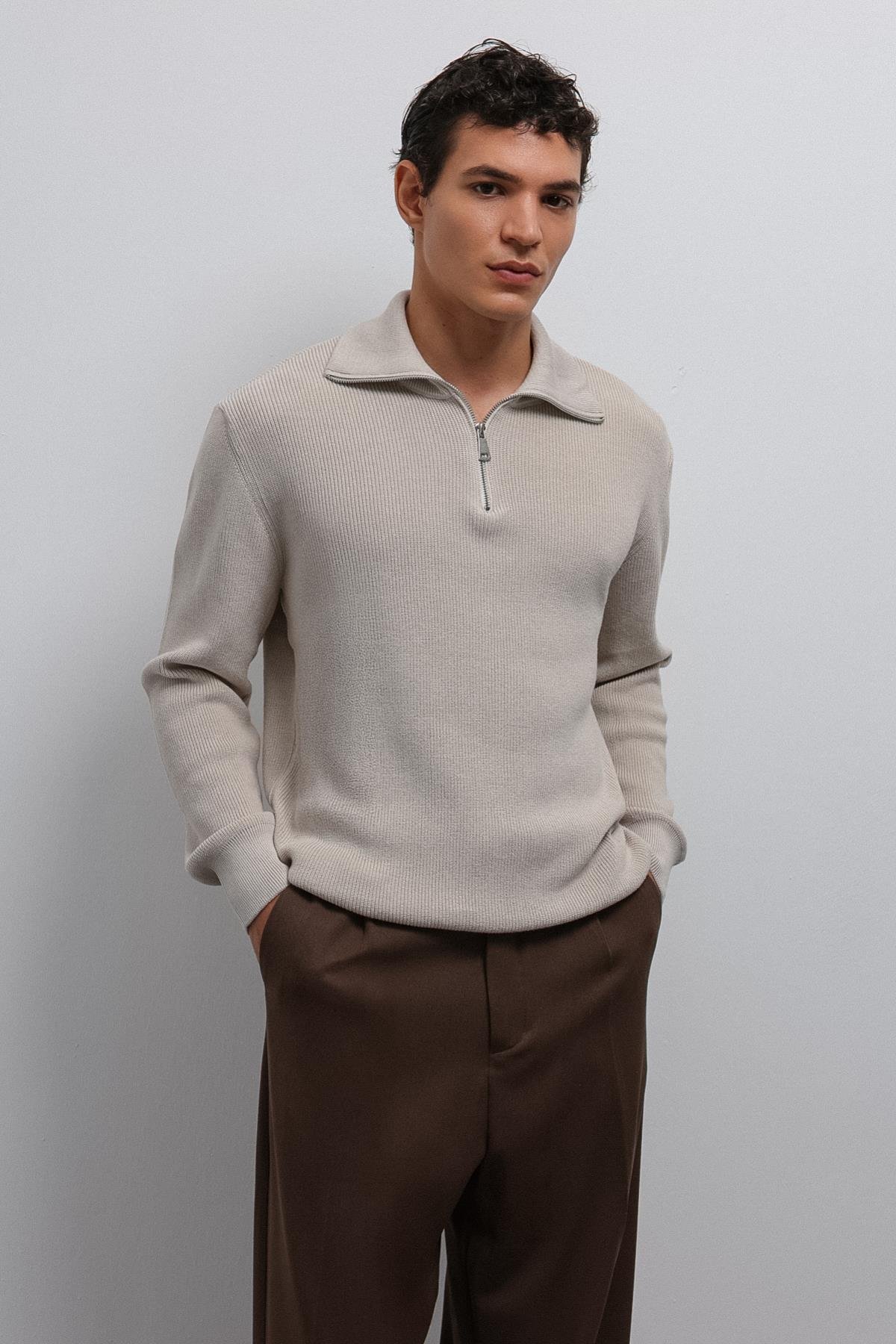 Antioch Taş Fermuarlı Triko Erkek Kazak