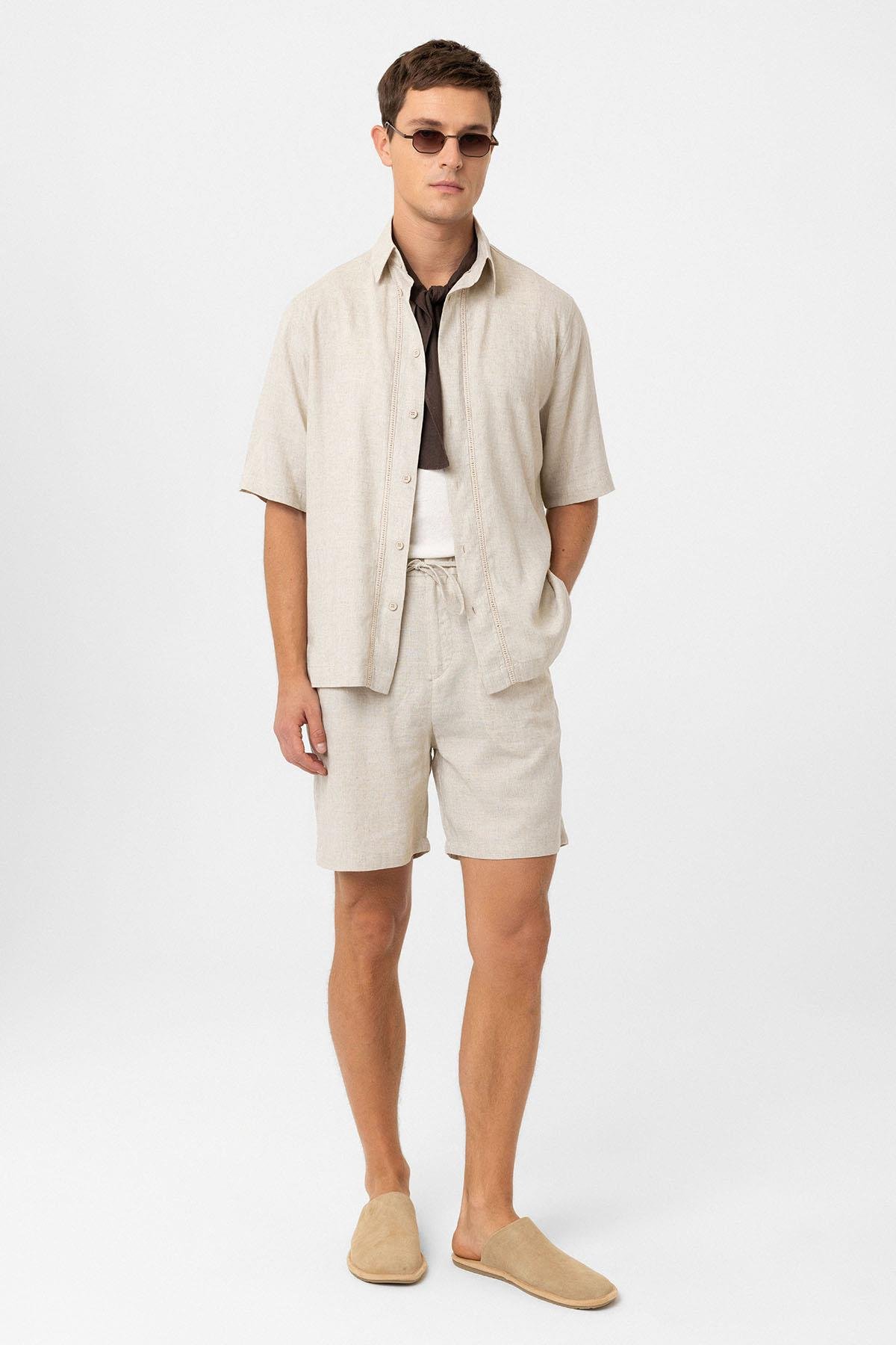 Antioch Taş Keten Karışımlı Relaxed Erkek Gömlek
