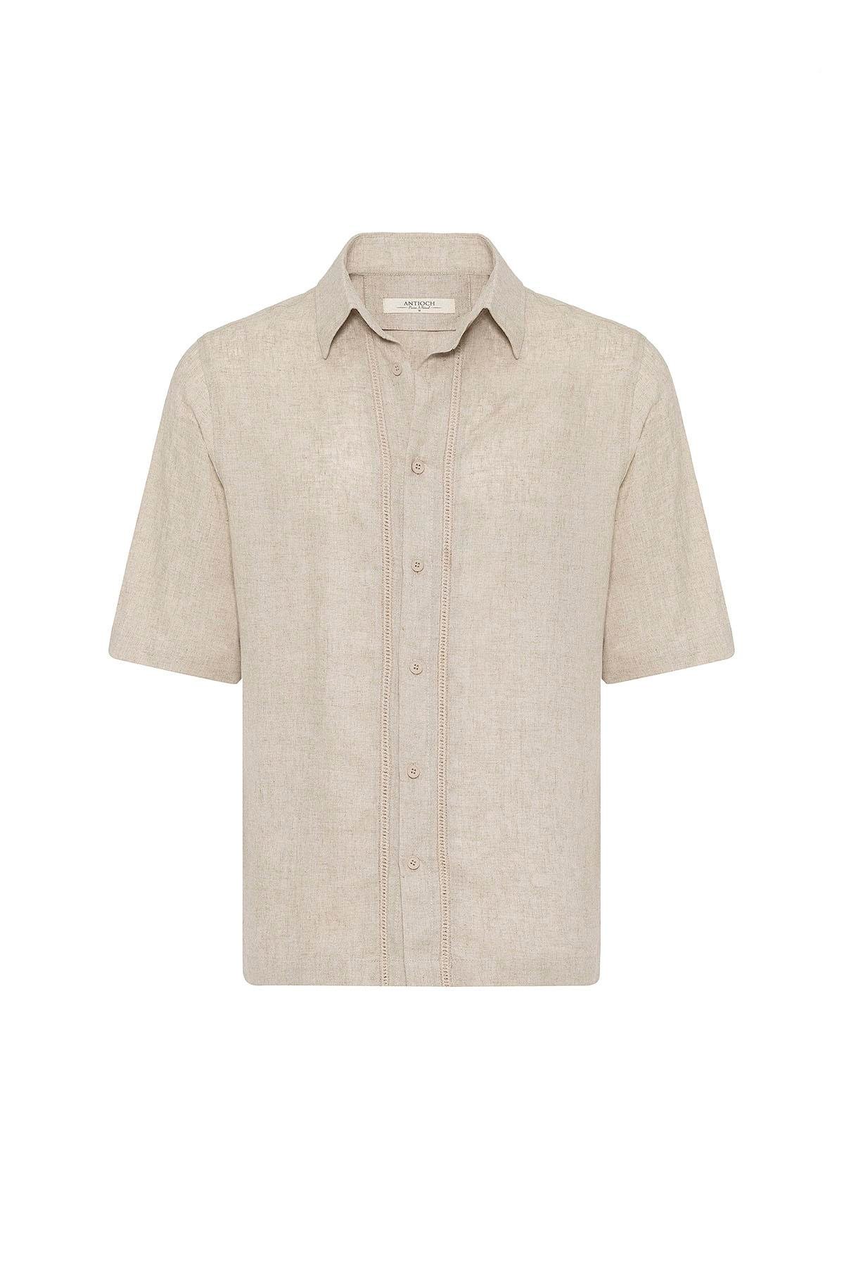 Antioch Taş Keten Karışımlı Relaxed Erkek Gömlek