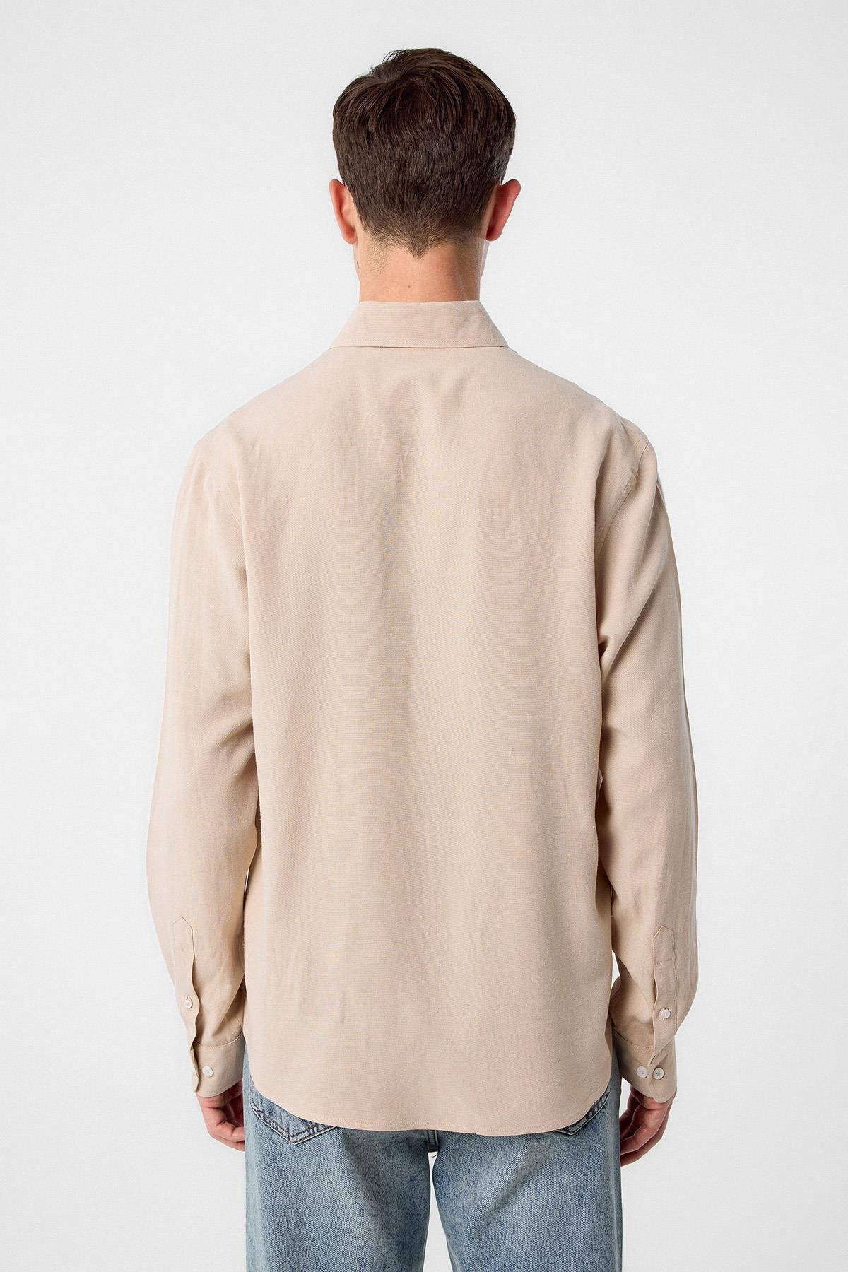 Antioch Taş Keten Karışımlı Yaka Düğmeli Erkek Gömlek