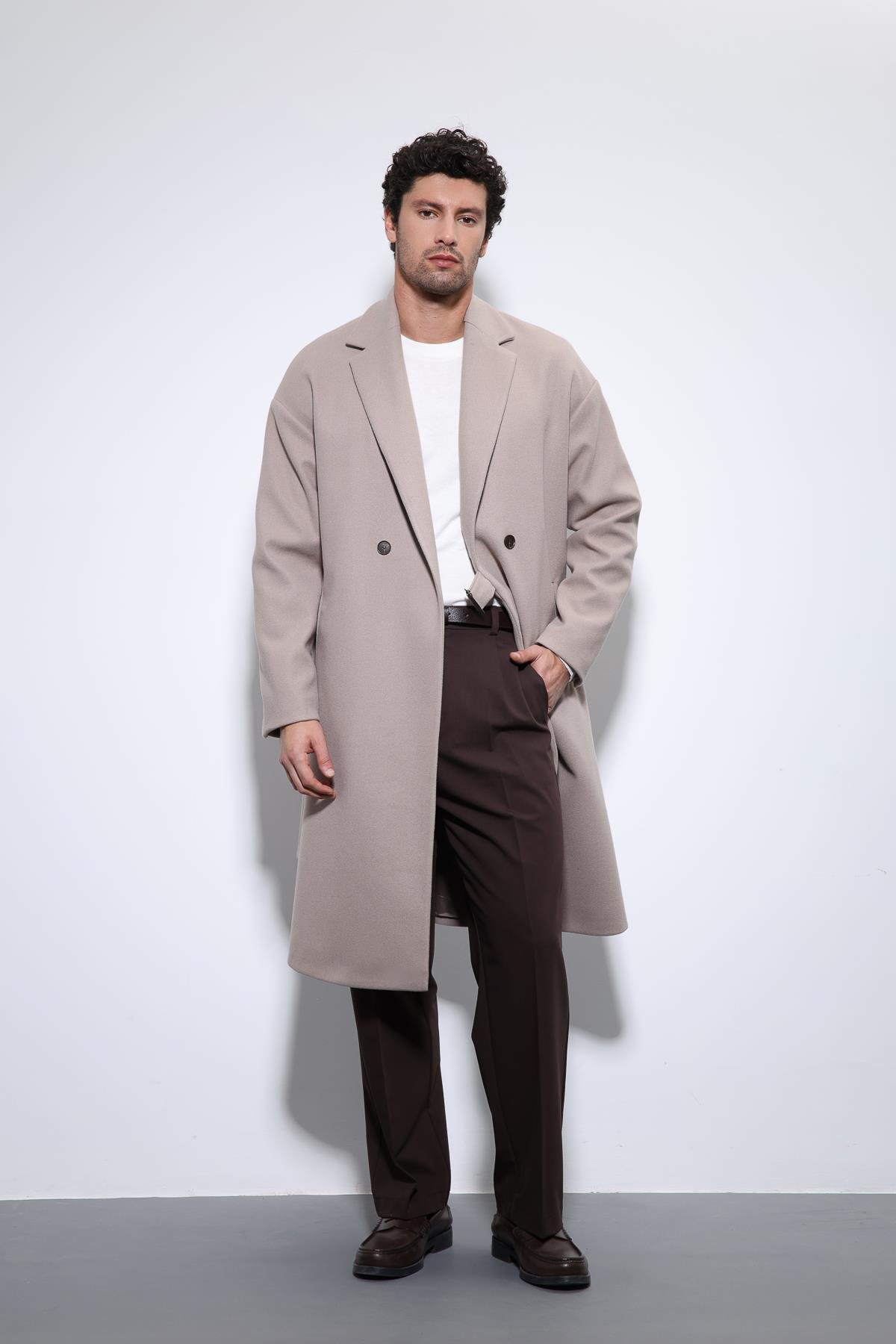 Antioch Taş Kuşaklı Oversize Erkek Kaban