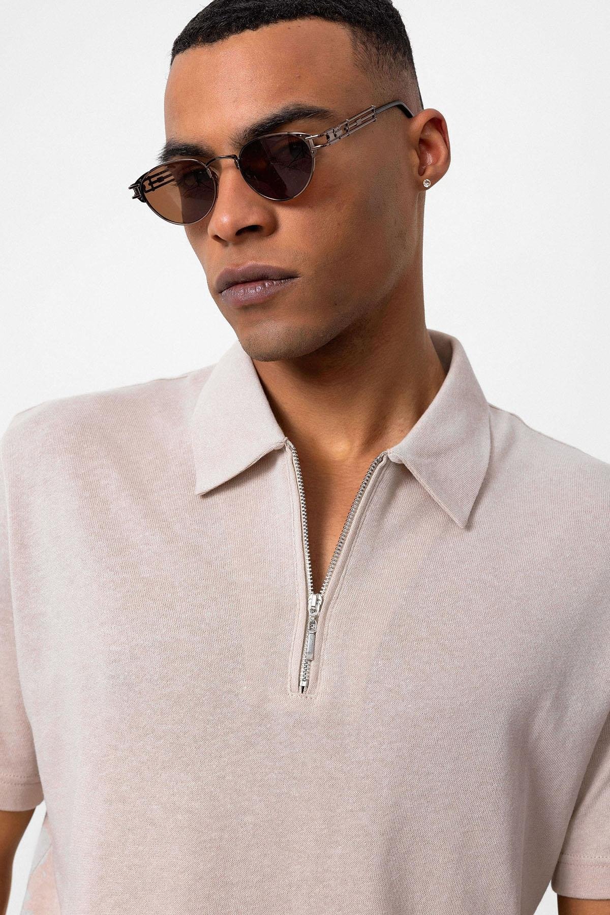 Antioch Taş Polo Yaka Fermuarlı Erkek T-Shirt