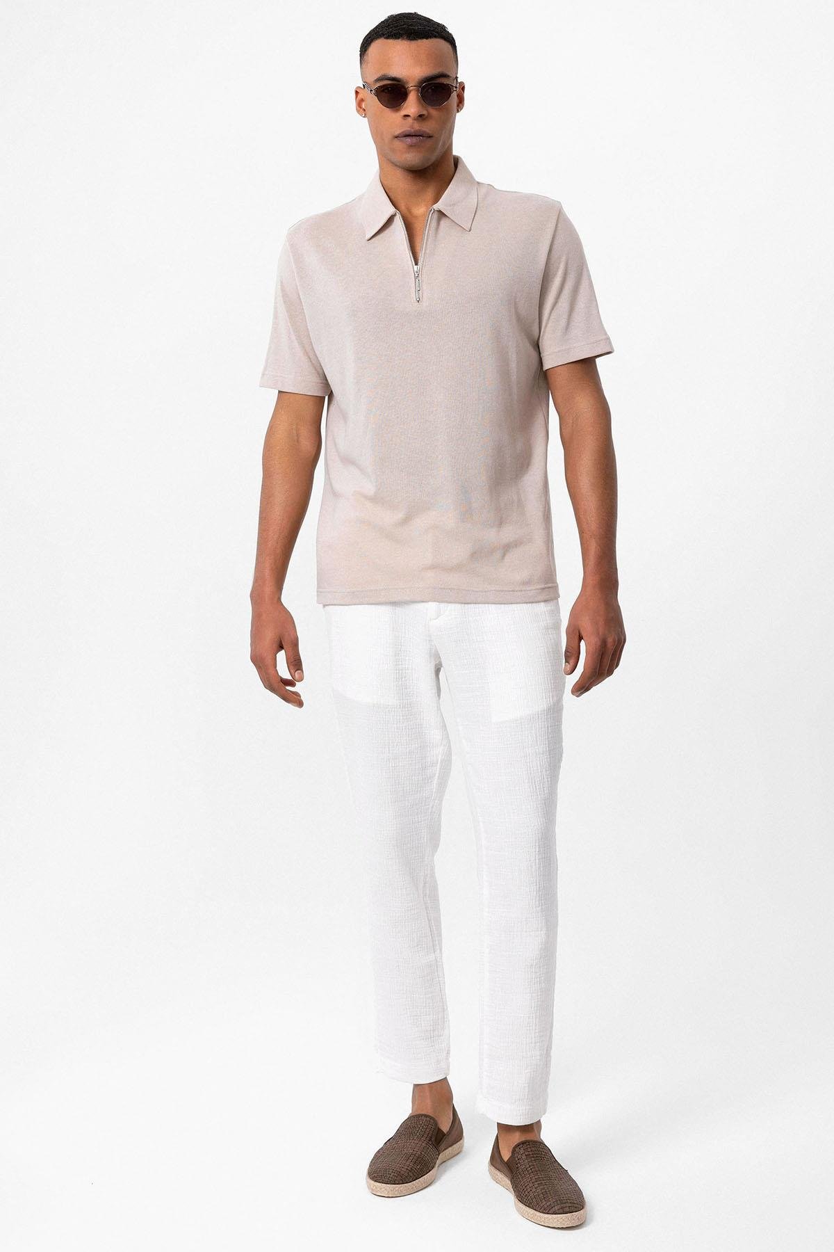 Antioch Taş Polo Yaka Fermuarlı Erkek T-Shirt