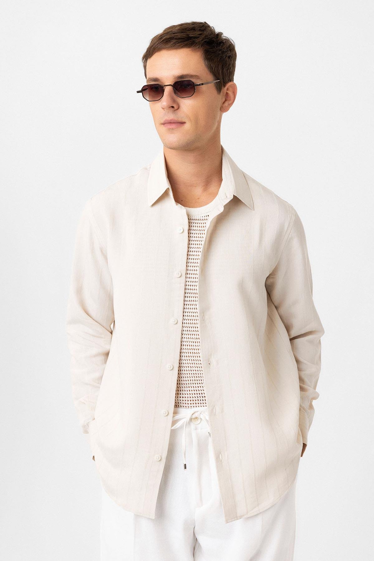 Antioch Taş Relax Fit Çizgili Erkek Gömlek