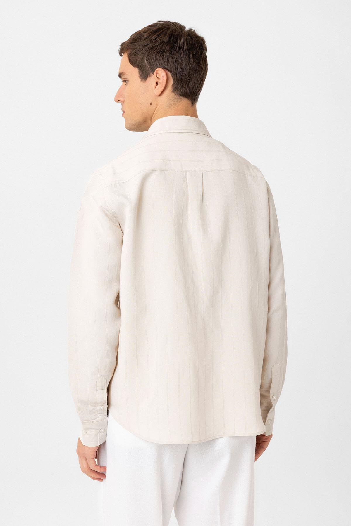 Antioch Taş Relax Fit Çizgili Erkek Gömlek