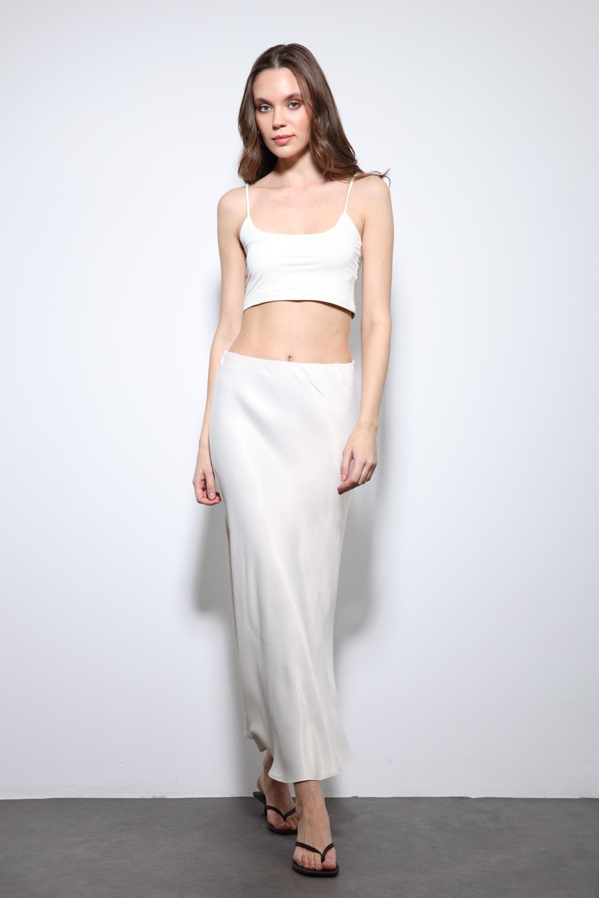 Antioch Taş Saten Midi Etek