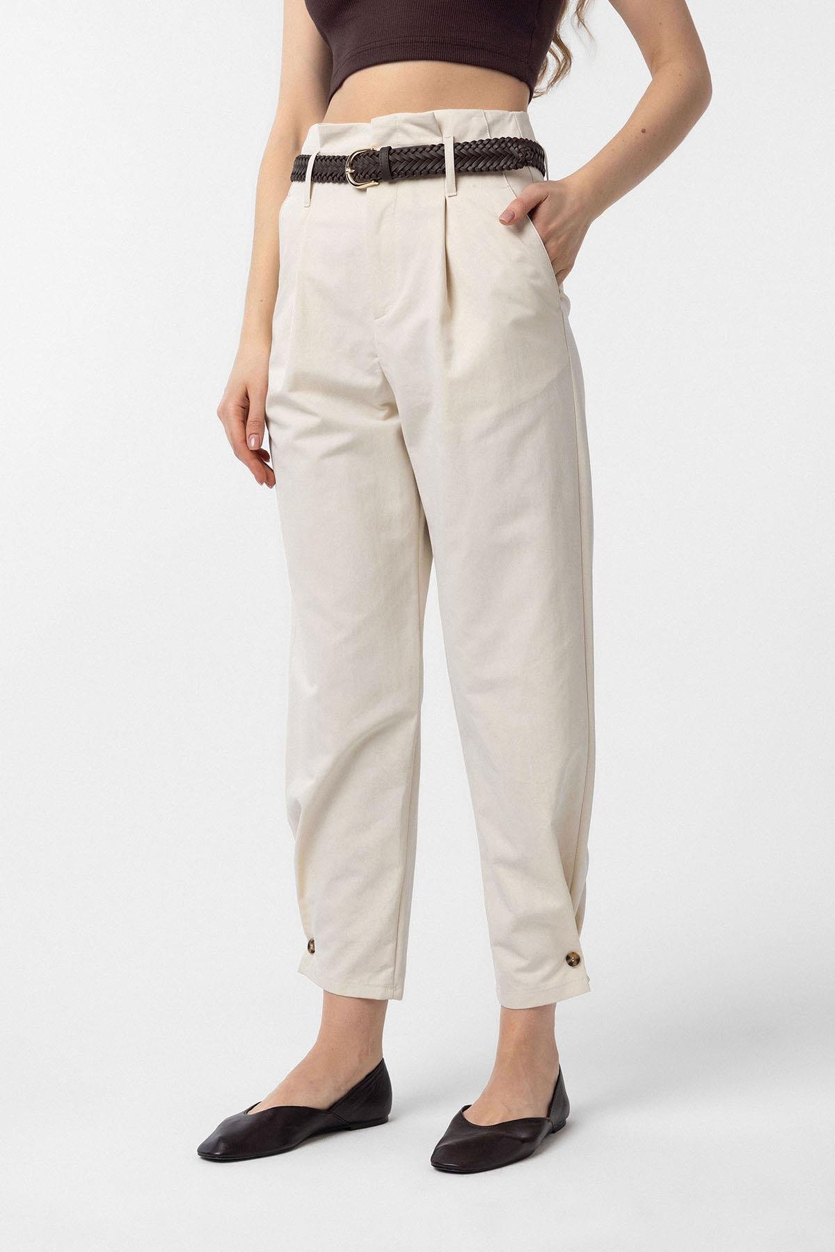 Antioch Taş Yüksek Bel Paçası Düğmeli Fit Kadın Pantolon