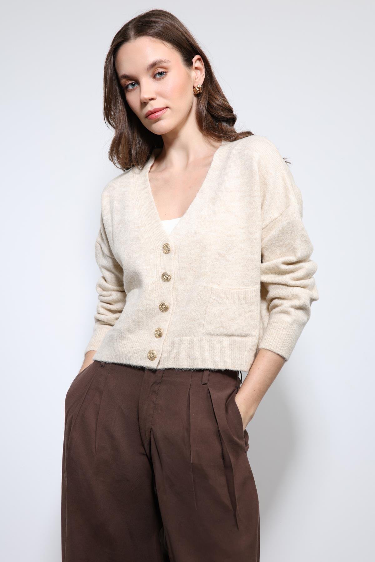 Antioch Taş Yün Karışımlı Örme Triko Hırka