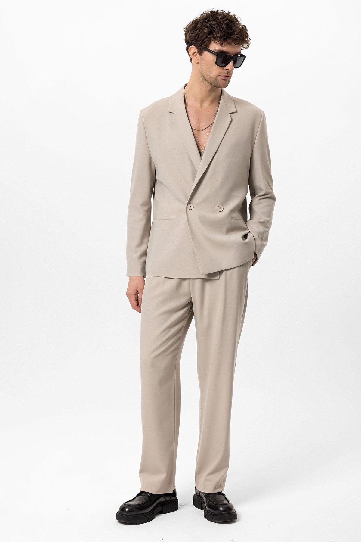 Antioch Taş Tek Düğme Kruvaze Kapama Erkek Blazer Ceket