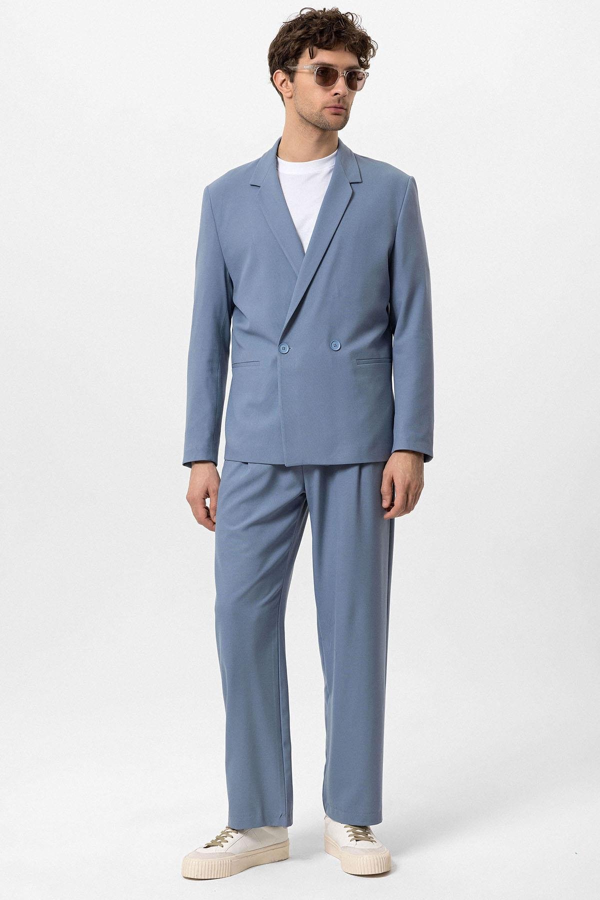 Antioch Bebe Mavi Tek Düğme Kruvaze Kapama Erkek Blazer Ceket