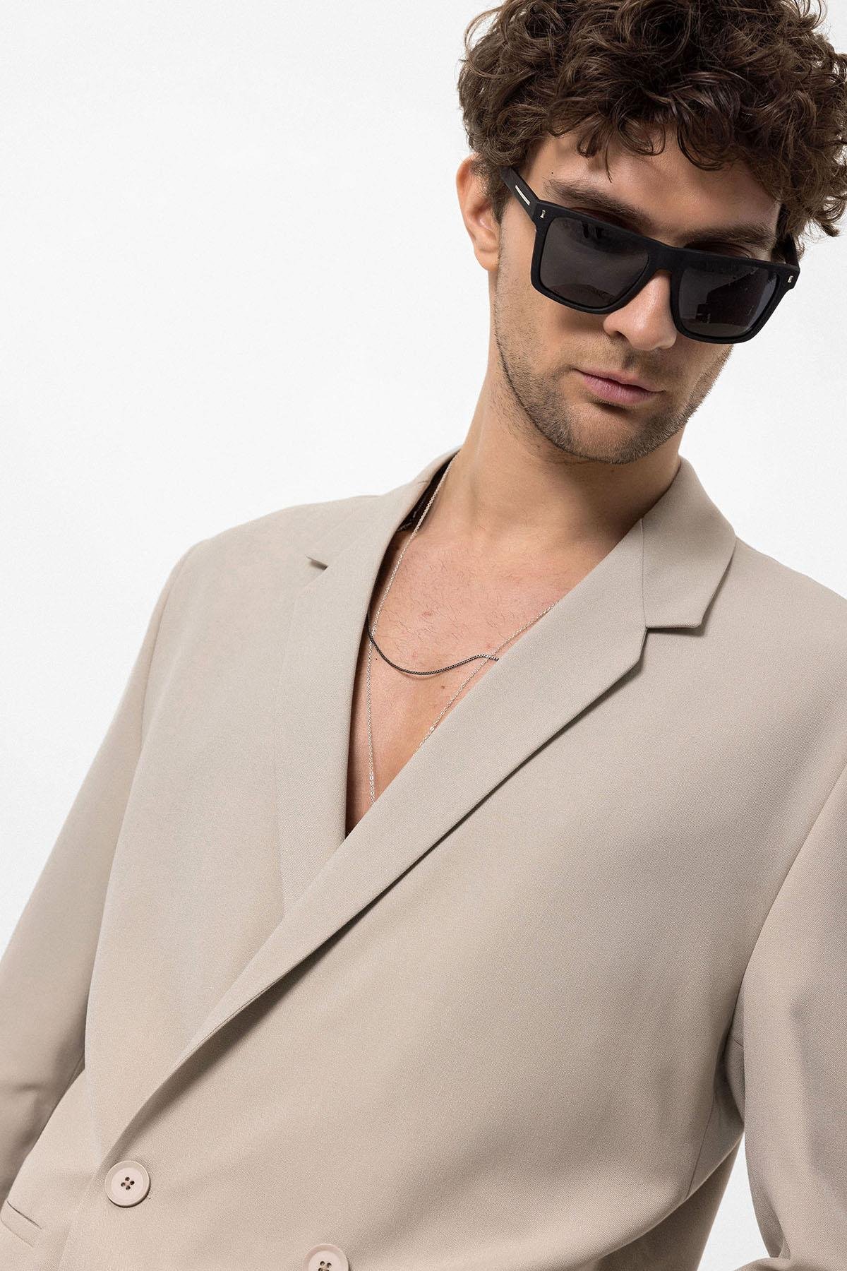 Antioch Taş Tek Düğme Kruvaze Kapama Erkek Blazer Ceket