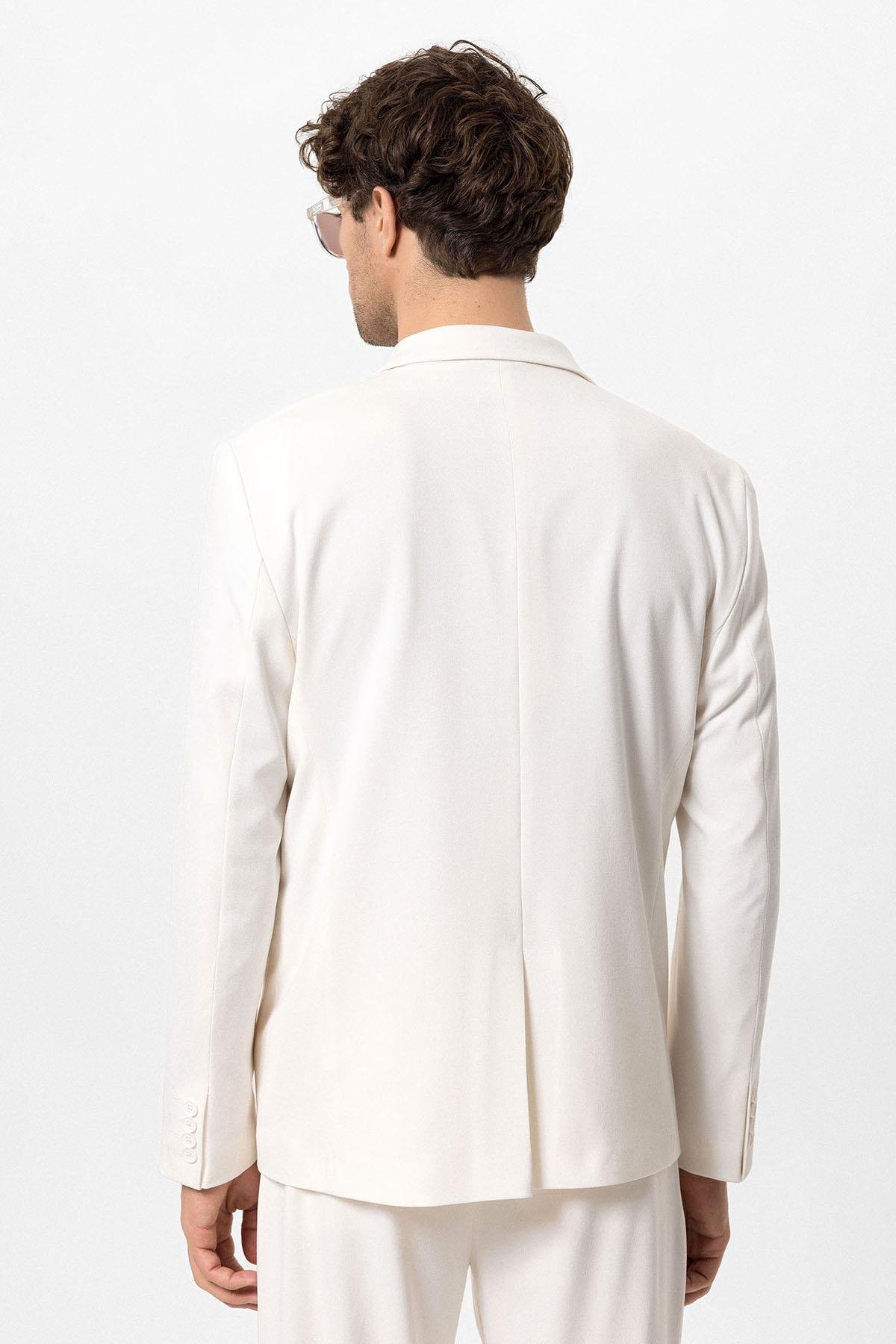 Antioch Ekru Tek Düğme Kruvaze Kapama Erkek Blazer Ceket