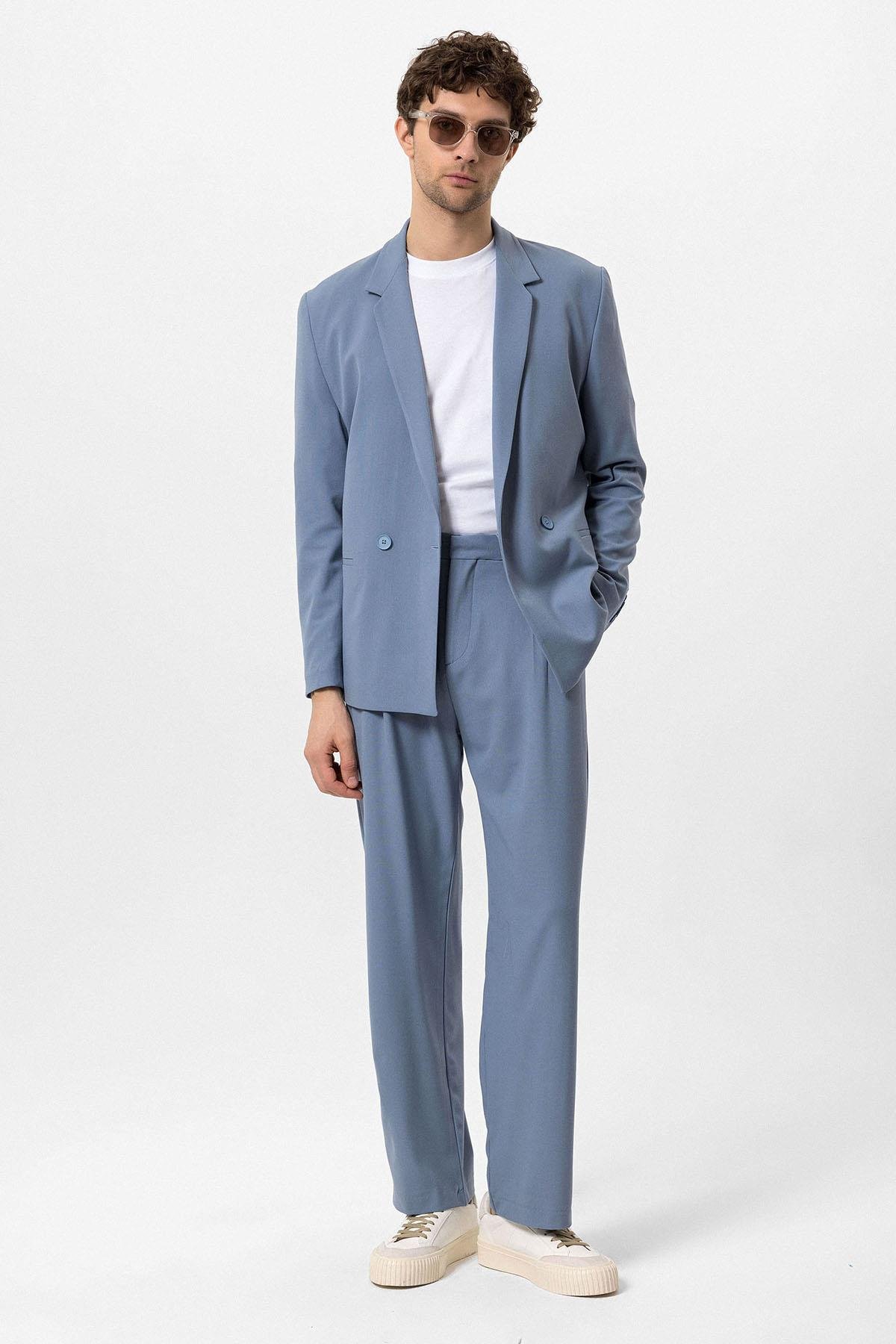 Antioch Bebe Mavi Tek Düğme Kruvaze Kapama Erkek Blazer Ceket