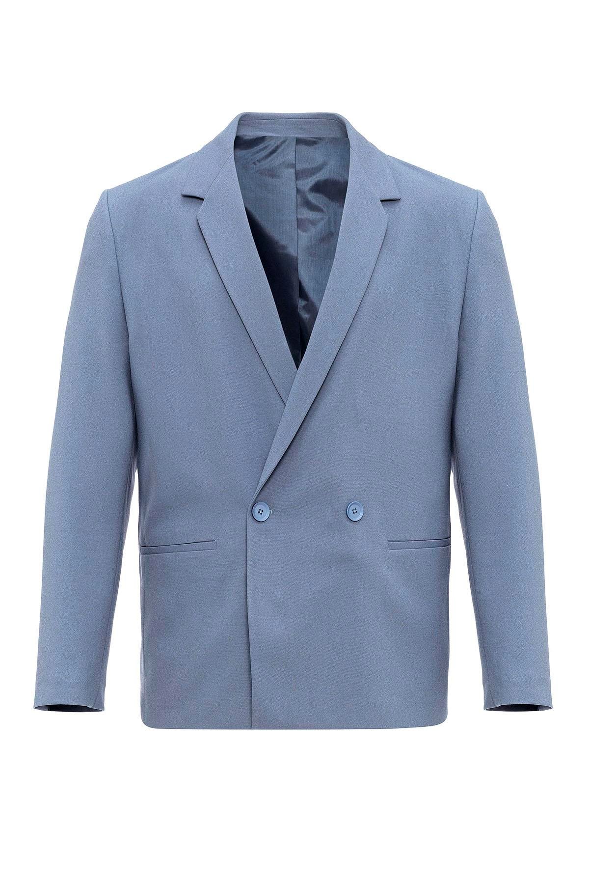 Antioch Bebe Mavi Tek Düğme Kruvaze Kapama Erkek Blazer Ceket