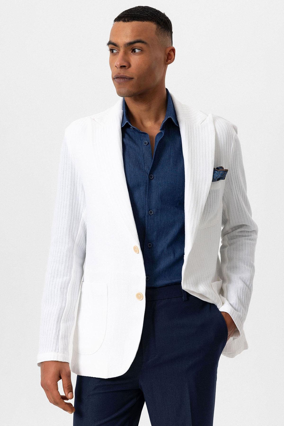 Antioch Ekru Torba Cepli Astarsız Erkek Blazer Ceket