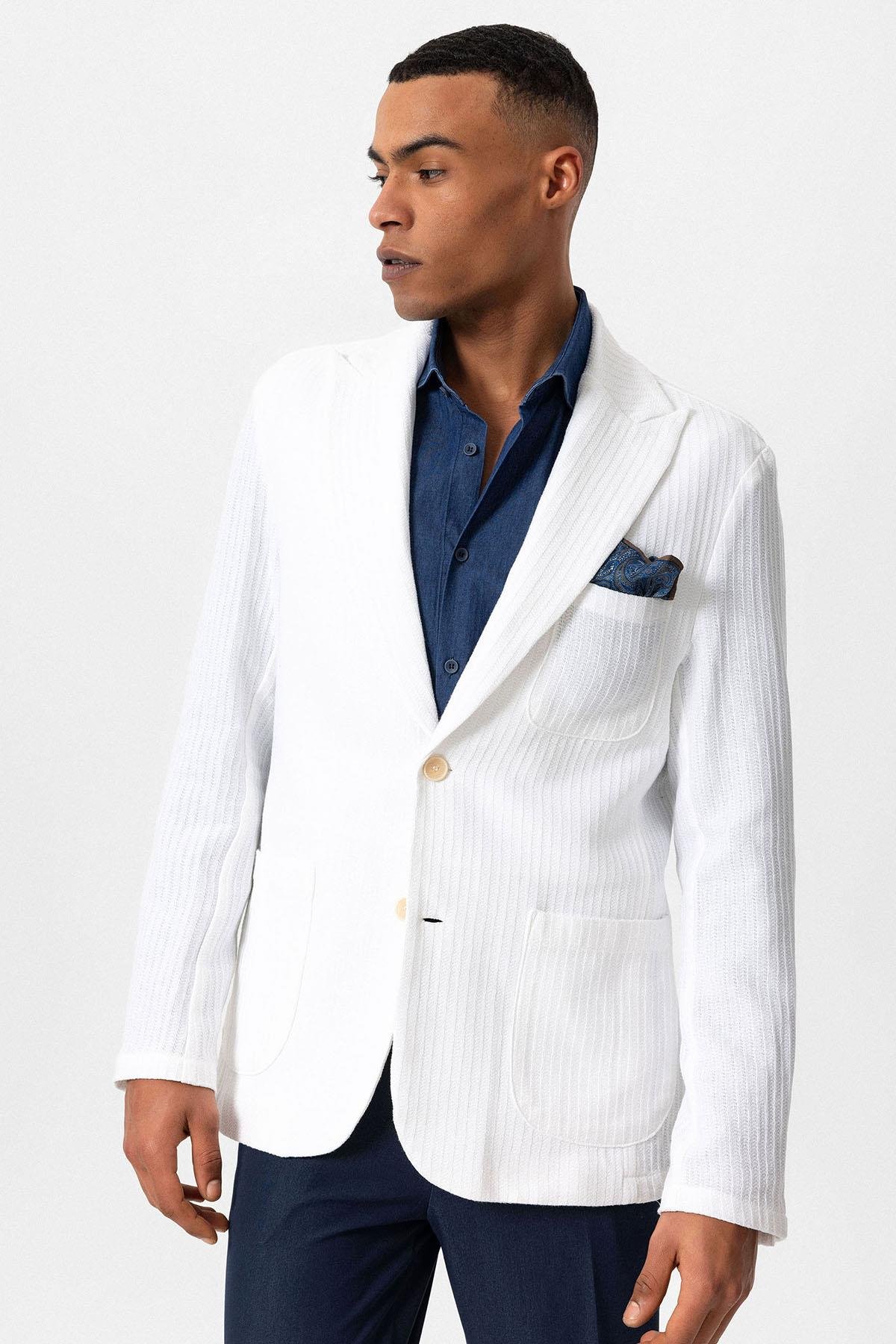 Antioch Ekru Torba Cepli Astarsız Erkek Blazer Ceket