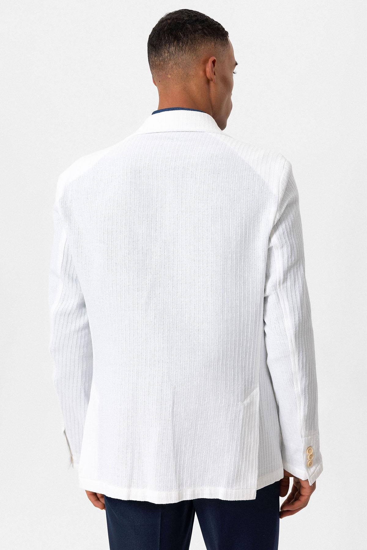 Antioch Ekru Torba Cepli Astarsız Erkek Blazer Ceket