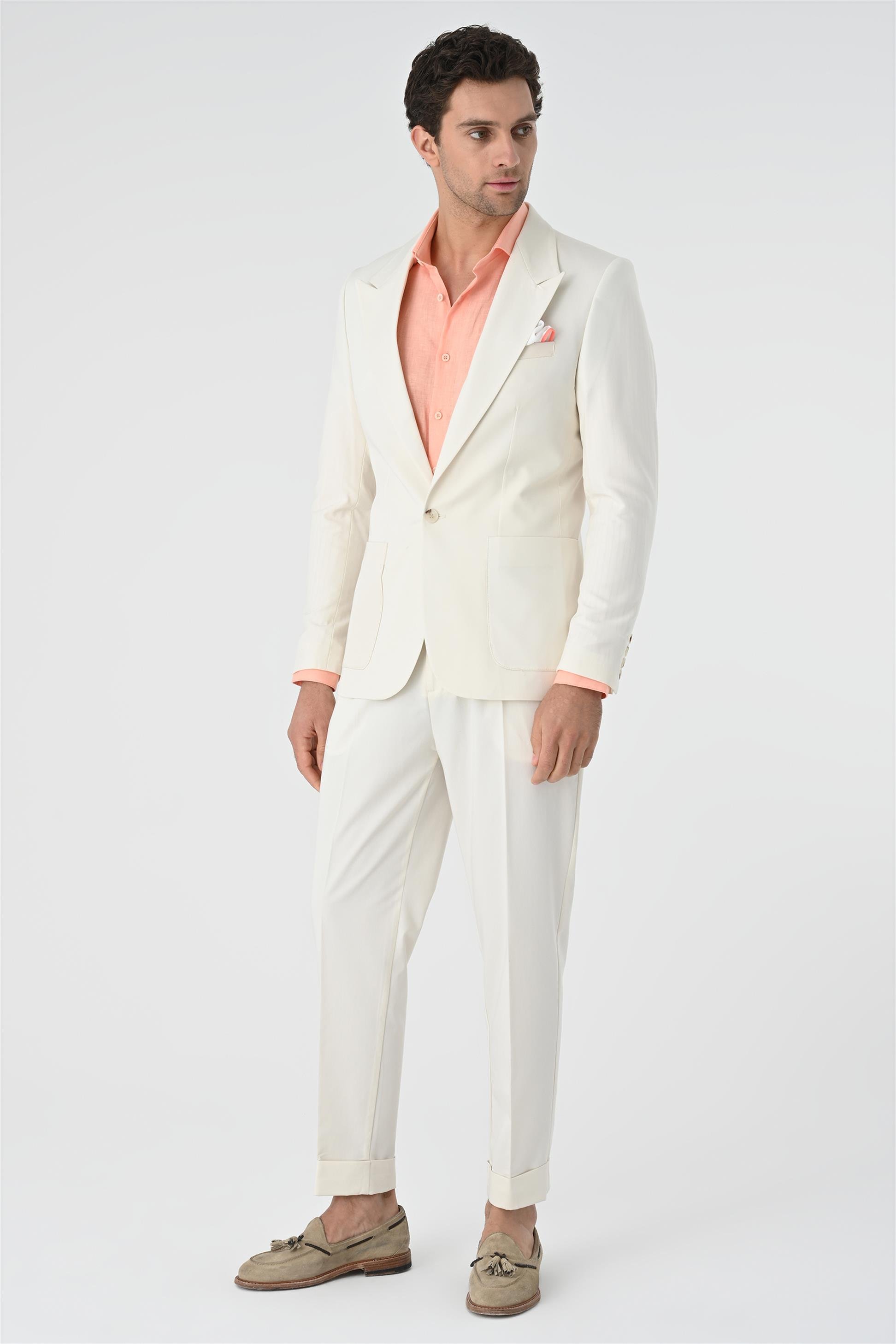 Antioch Men Ekru Torba Cepli Tek Düğme Erkek Ceket