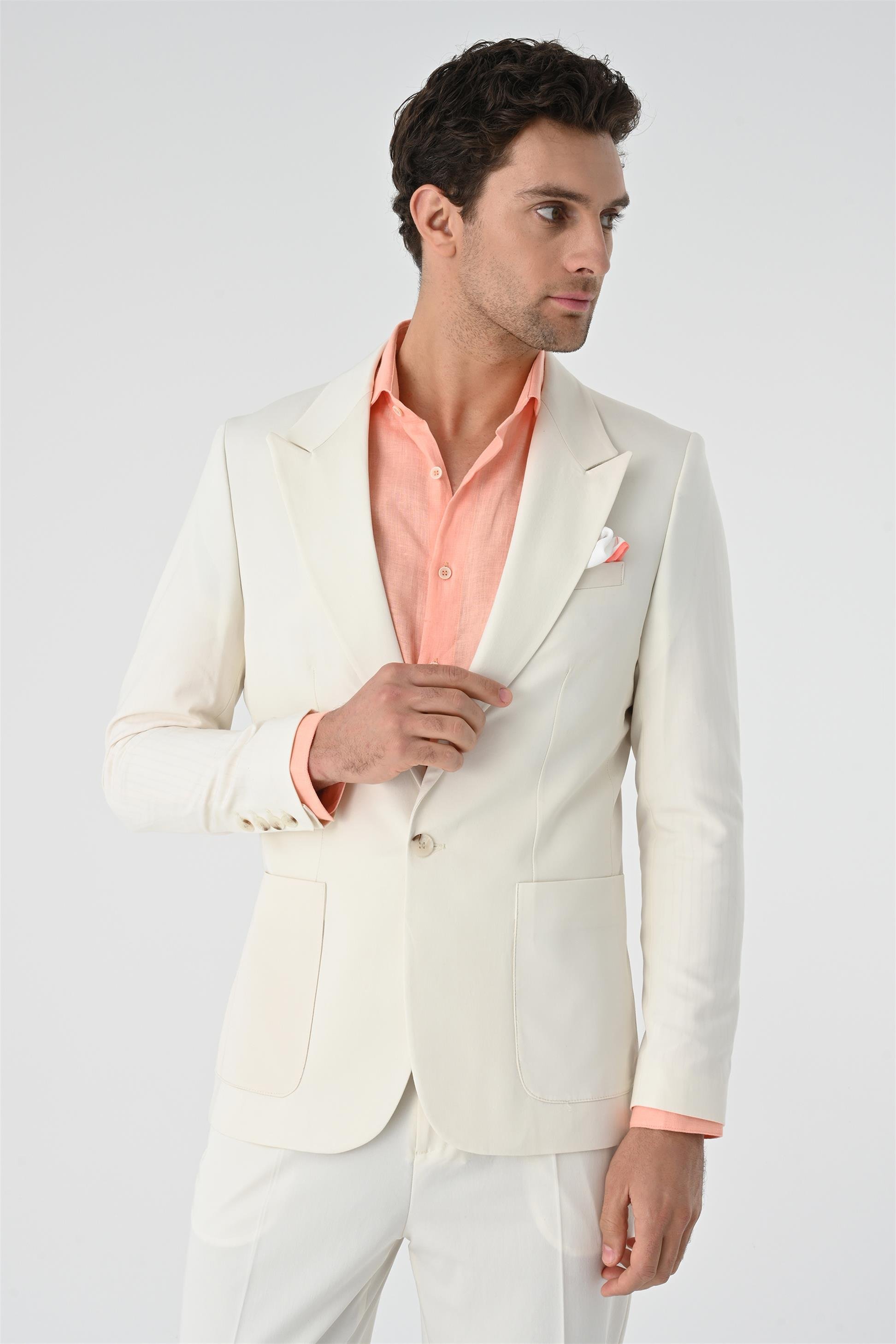 Antioch Men Ekru Torba Cepli Tek Düğme Erkek Ceket