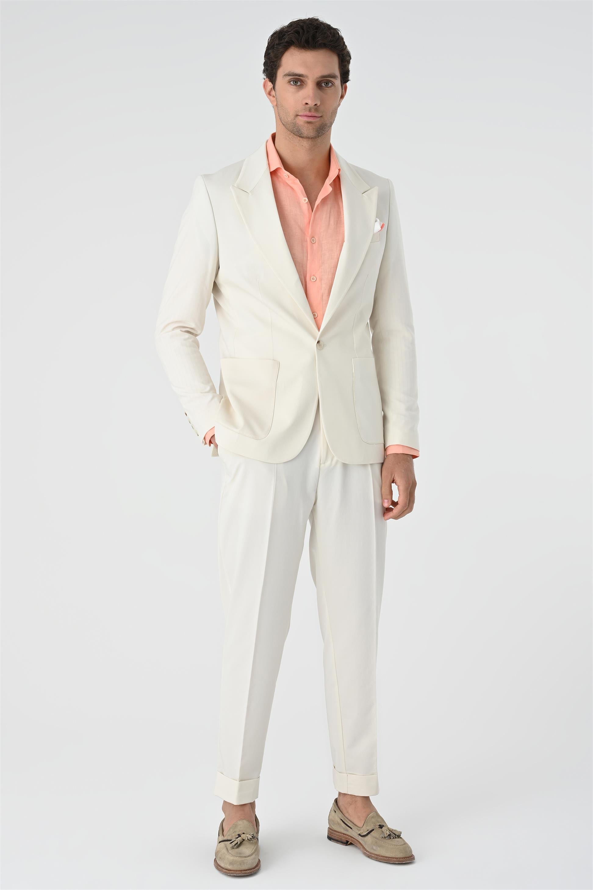 Antioch Men Ekru Torba Cepli Tek Düğme Erkek Ceket