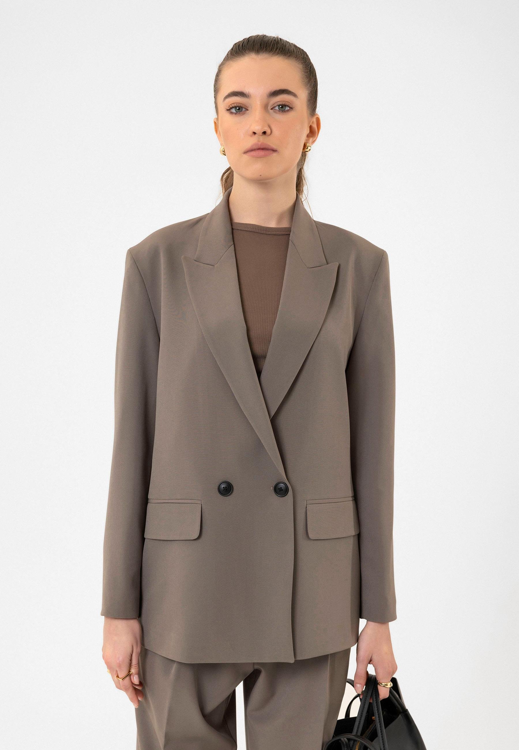 Antioch Vizon Kadın Kruvaze Kapama Oversize Blazer Ceket