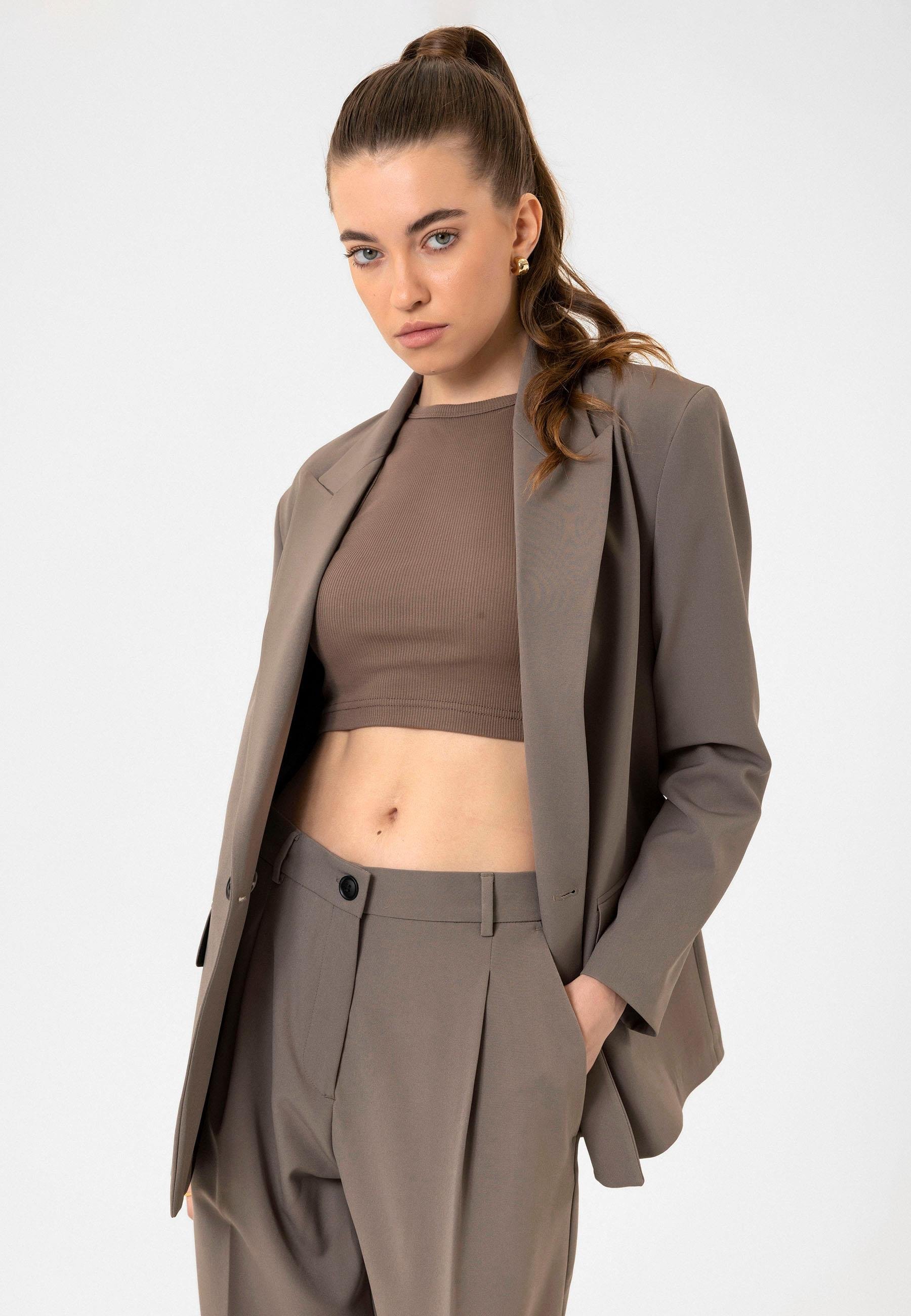 Antioch Vizon Kadın Kruvaze Kapama Oversize Blazer Ceket