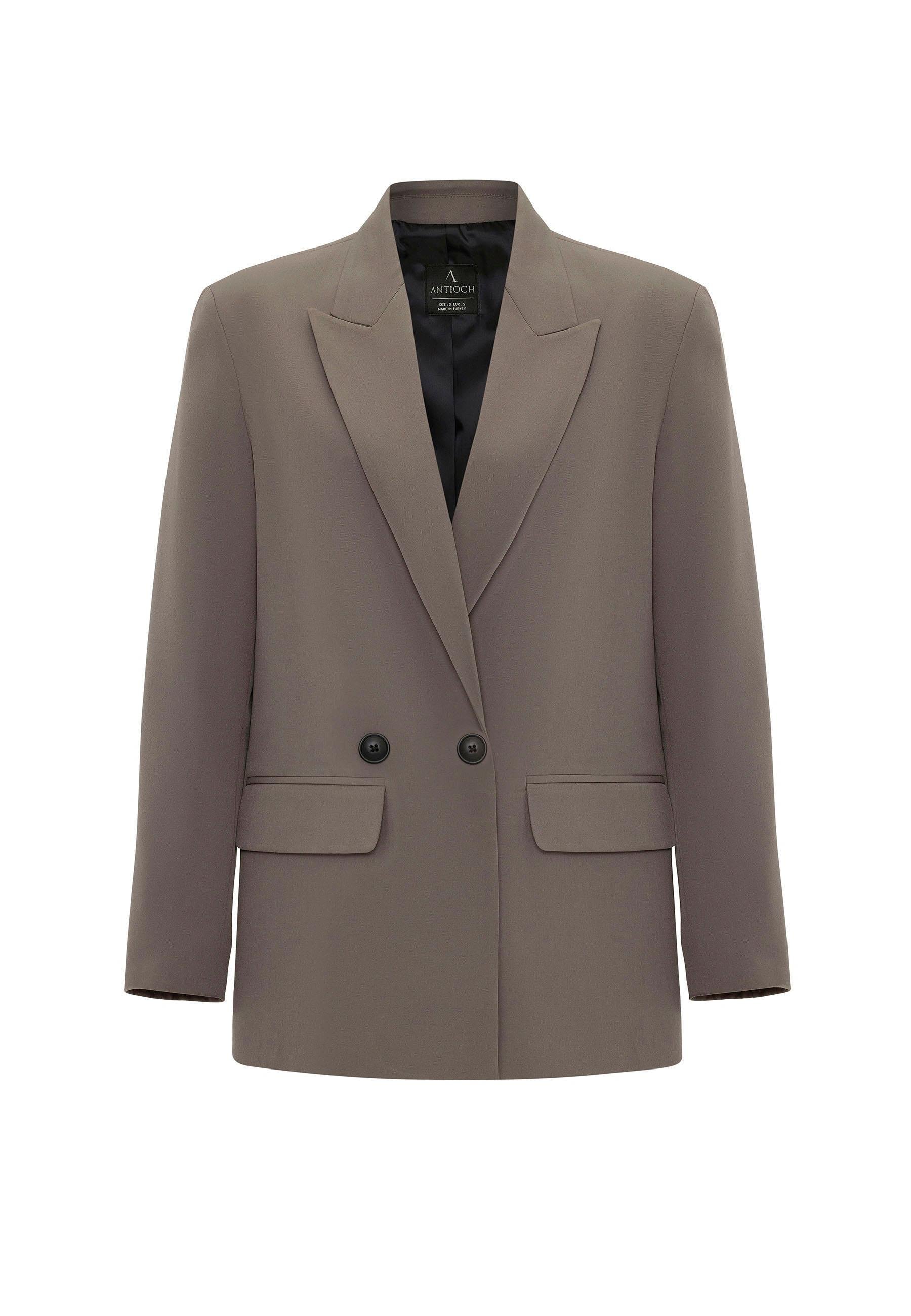 Antioch Vizon Kadın Kruvaze Kapama Oversize Blazer Ceket