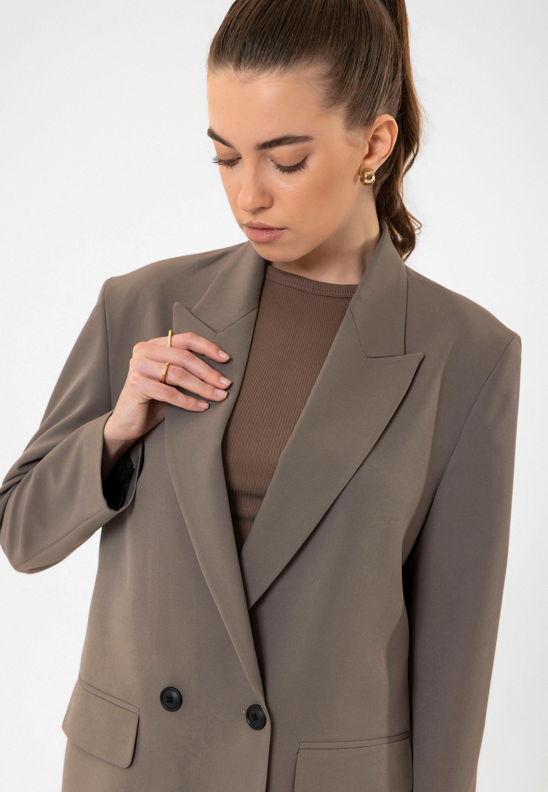 Antioch Vizon Kadın Kruvaze Kapama Oversize Blazer Ceket