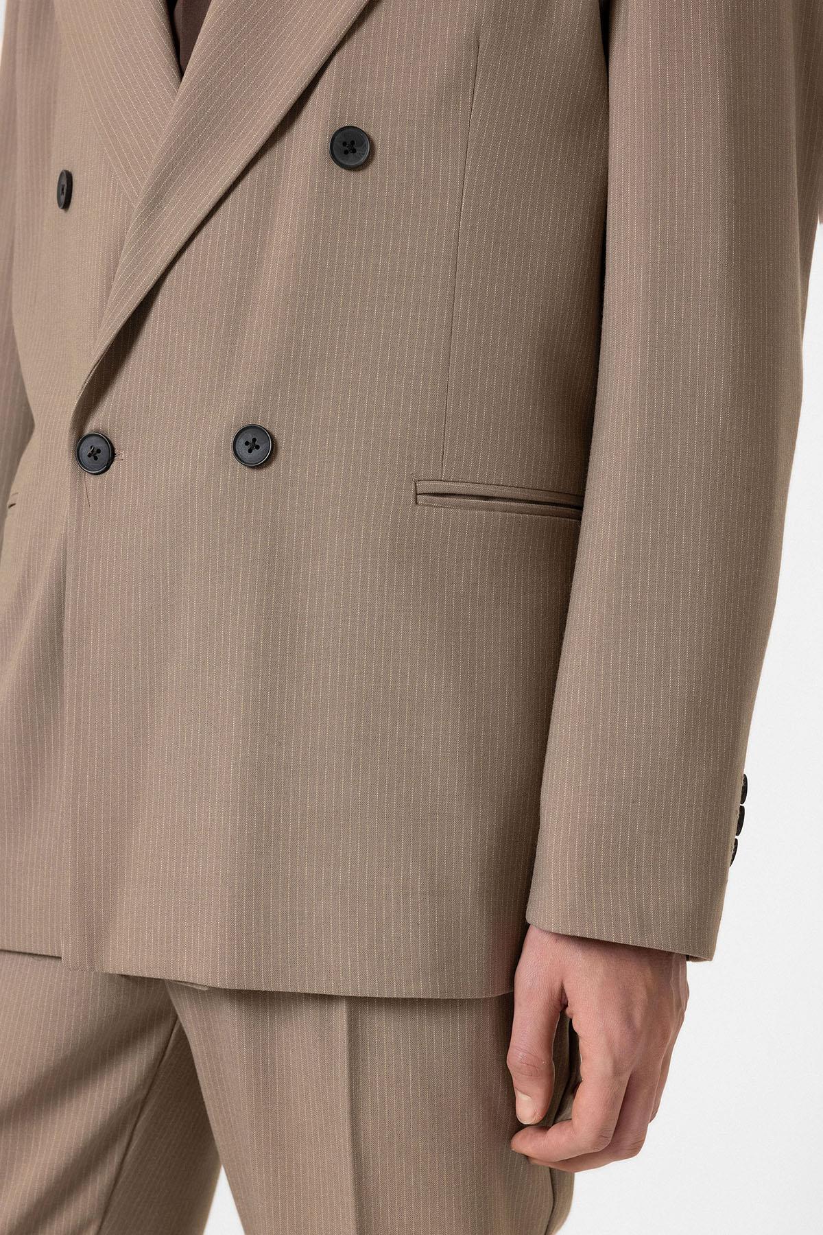 Antioch Vizon Rahat Kruvaze Çizgili Erkek Blazer Ceket