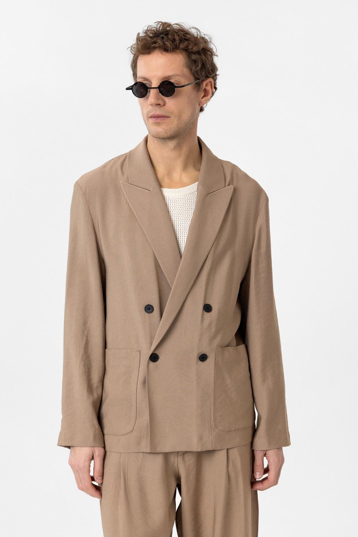 Antioch Vizon Relax Fit Diagonel İnce Erkek Blazer Ceket