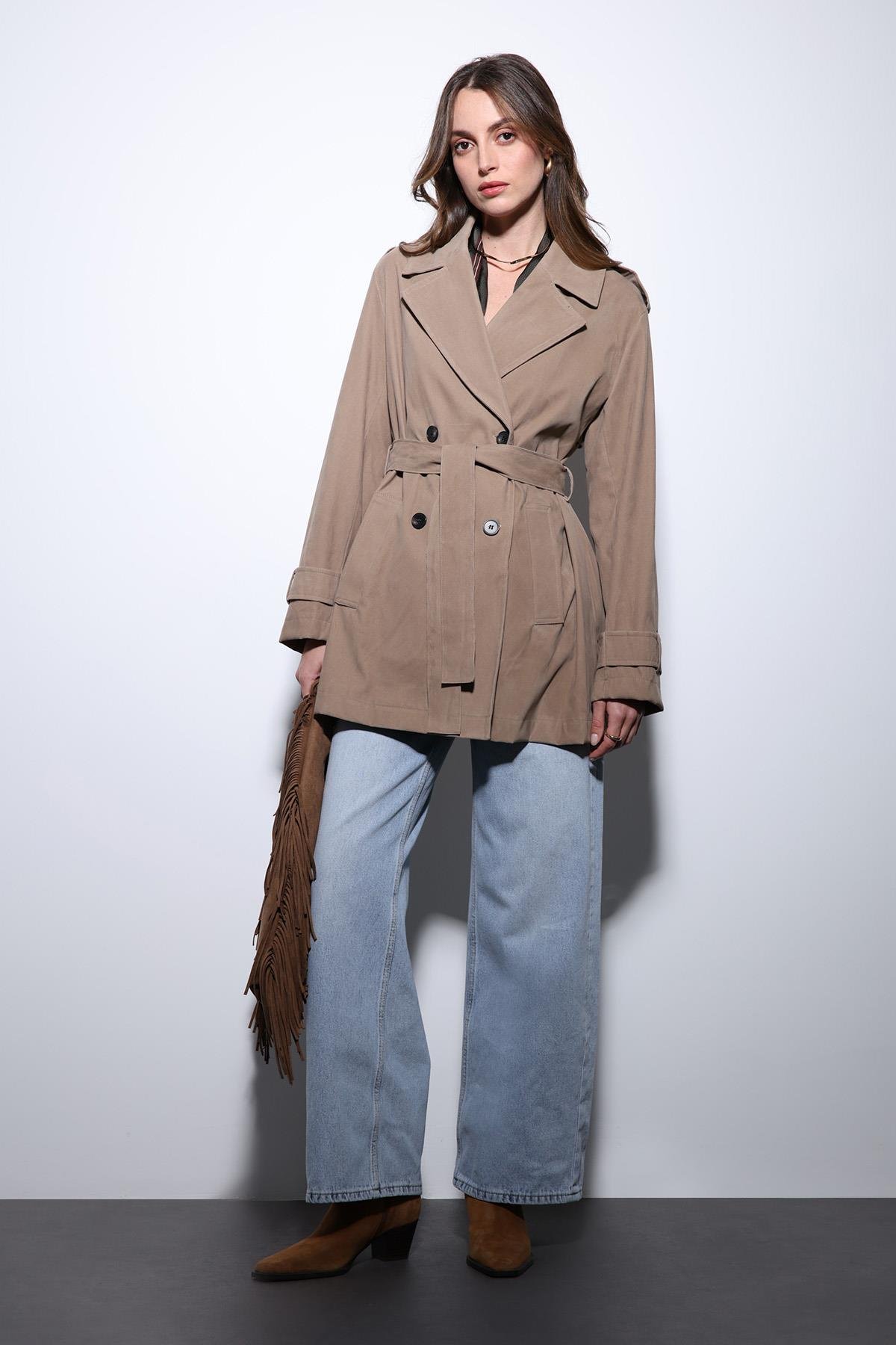 Antioch Vizon Süet Görünümlü Kadın Trençkot