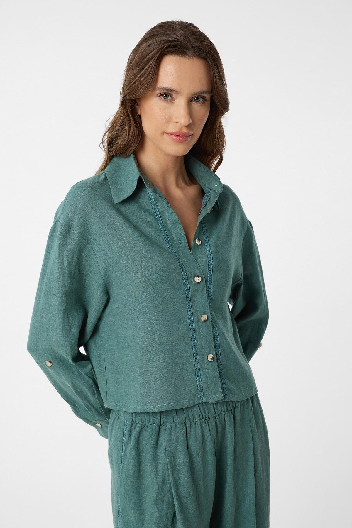 Antioch Yeşil Şeritli Kadın Gömlek