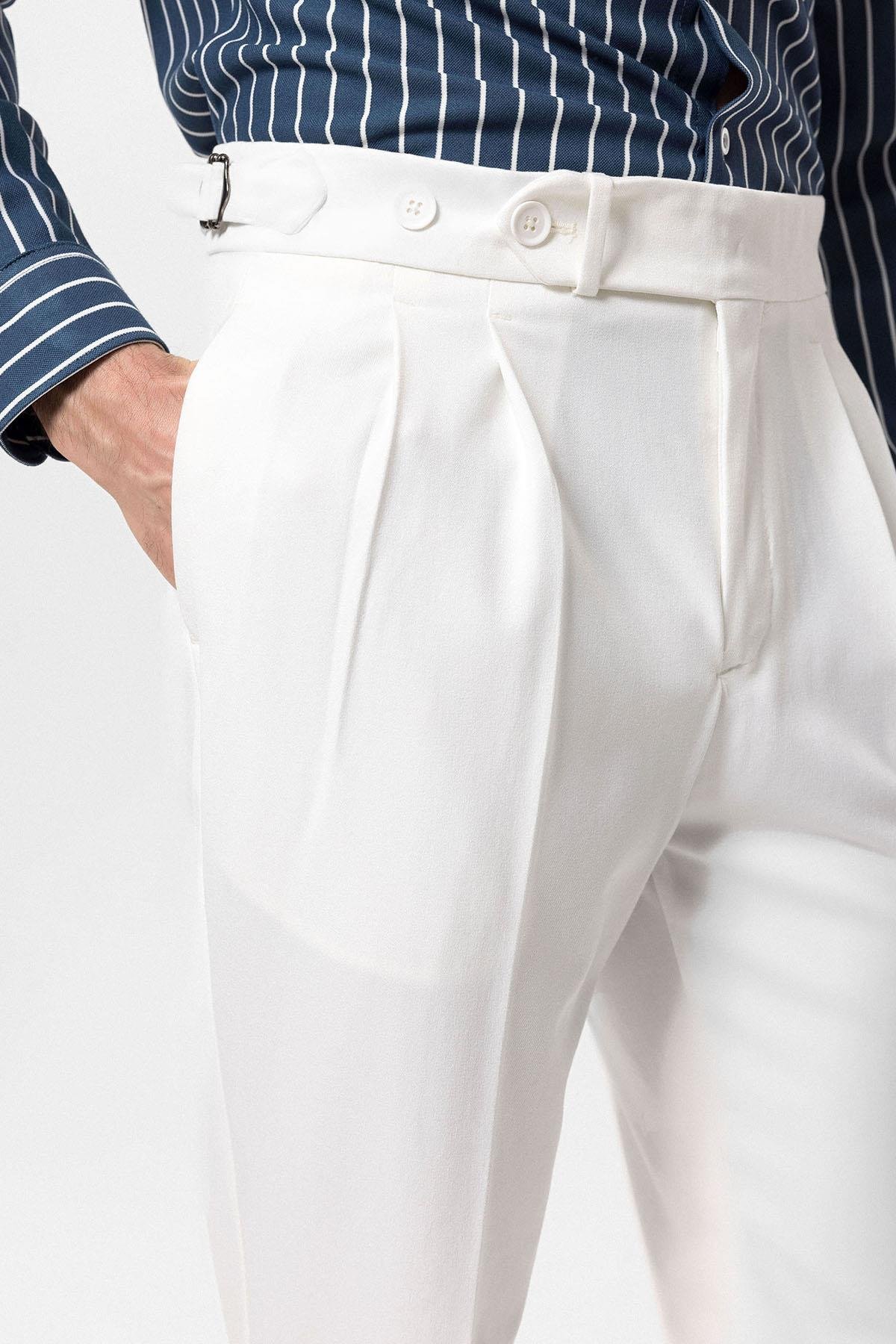 High Waist Pleated Carrot Fit Men's Trousers