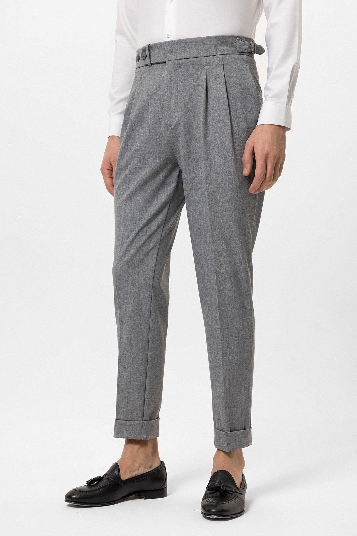 Antioch Gri Yüksek Bel Pileli Carrot Fit Erkek Pantolon