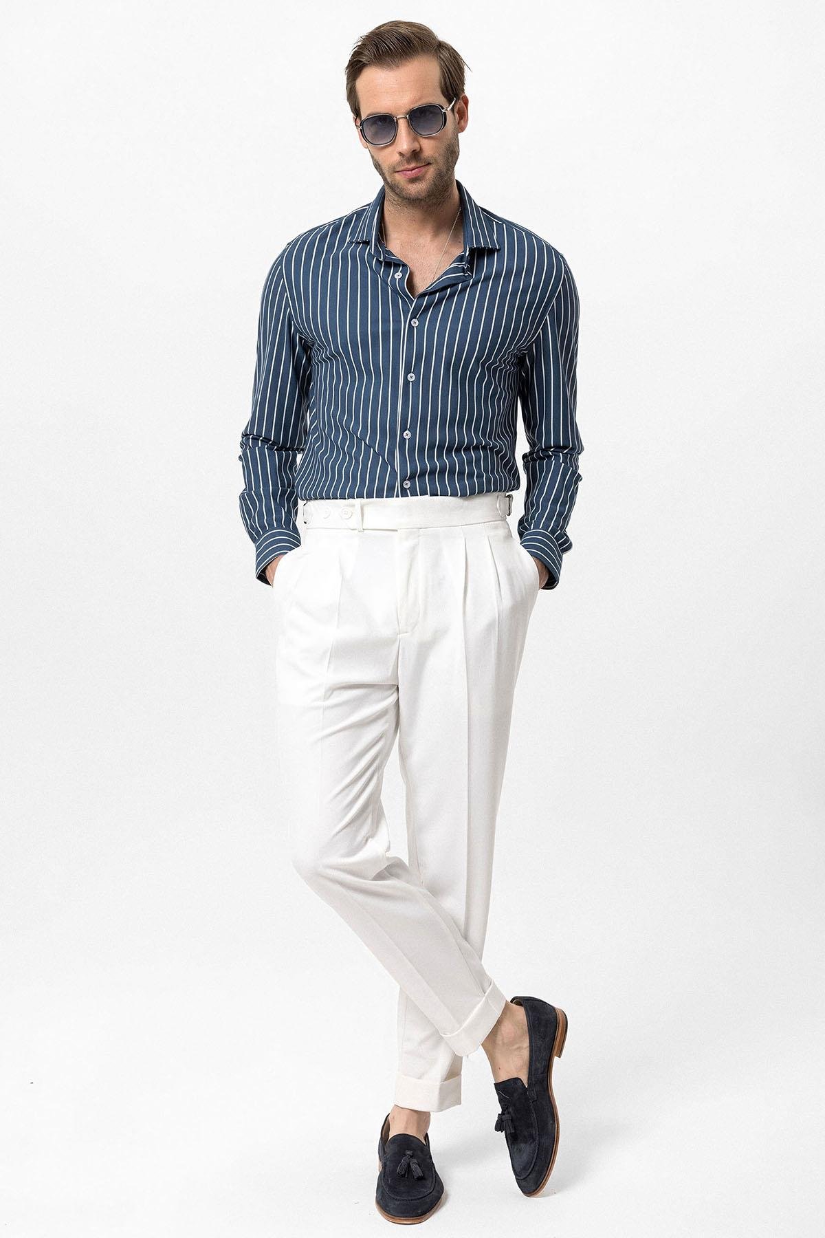 High Waist Pleated Carrot Fit Men's Trousers