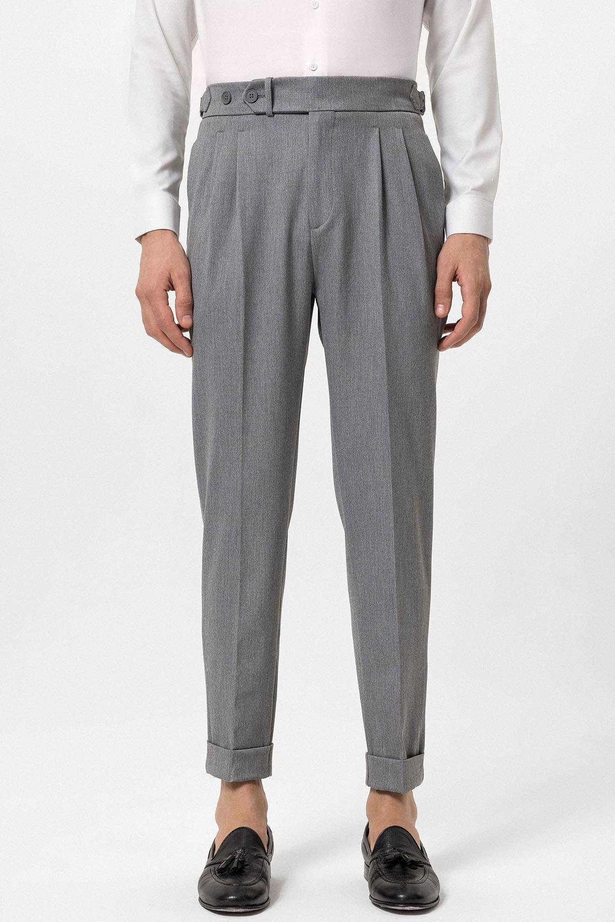 Antioch Gri Yüksek Bel Pileli Carrot Fit Erkek Pantolon