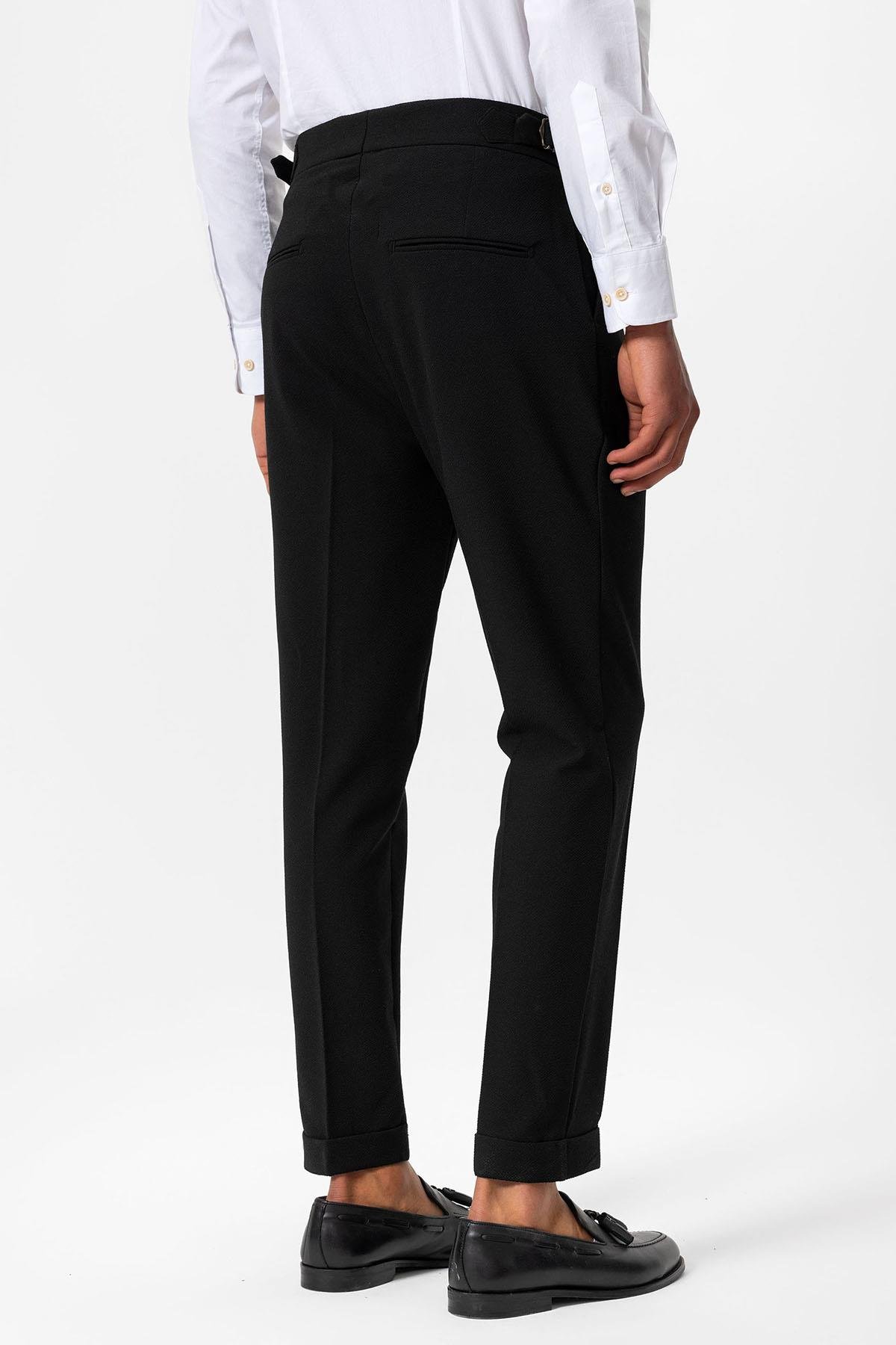 Antioch Siyah Yüksek Bel Pileli Dokulu Erkek Pantolon