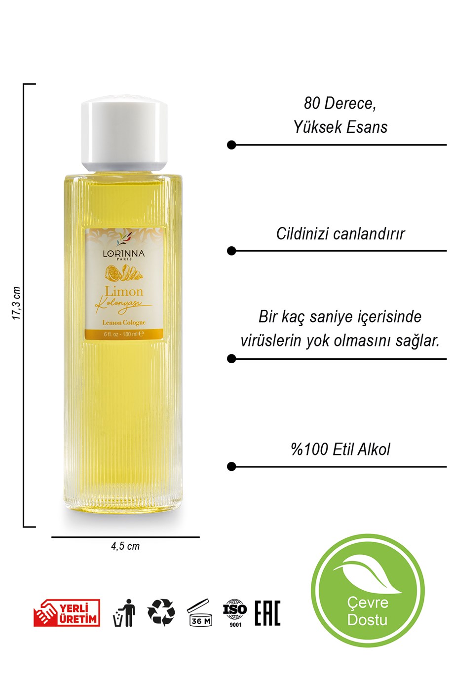 LİMON KOLONYASI 180 ML - CAM ŞİŞE