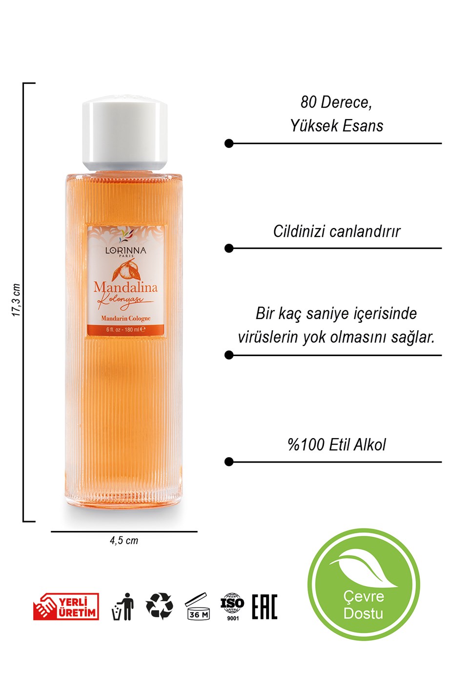 MANDALİNA KOLONYASI 180 ML - CAM ŞİŞE
