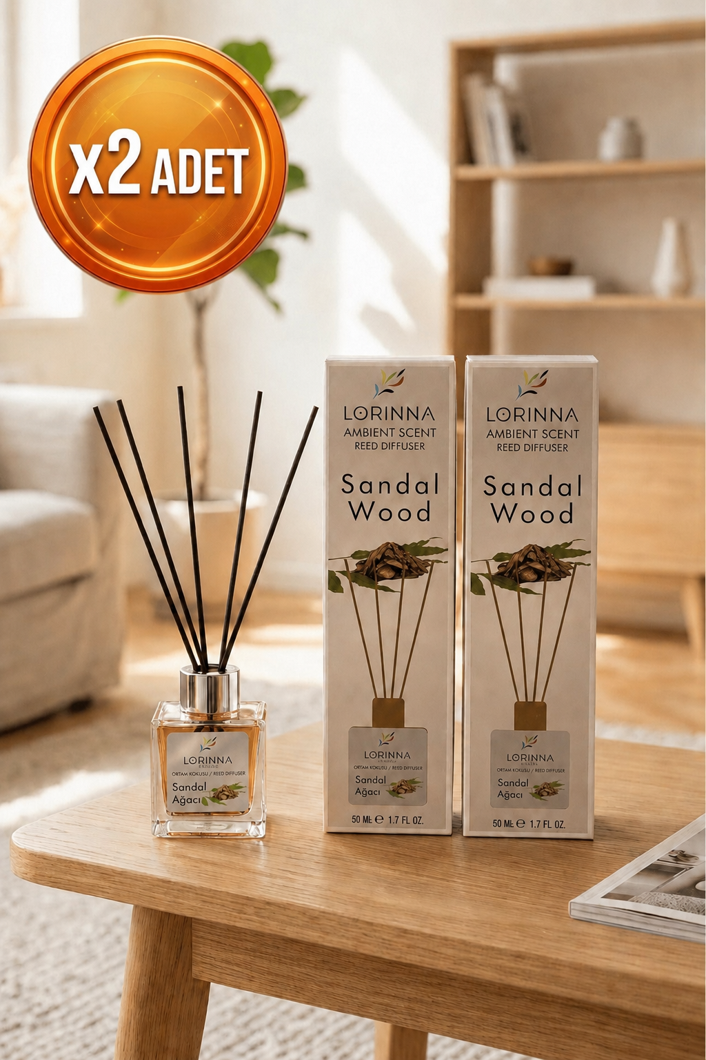 Sandal Wood Çubuklu Oda Kokusu Seti 2x50 ml