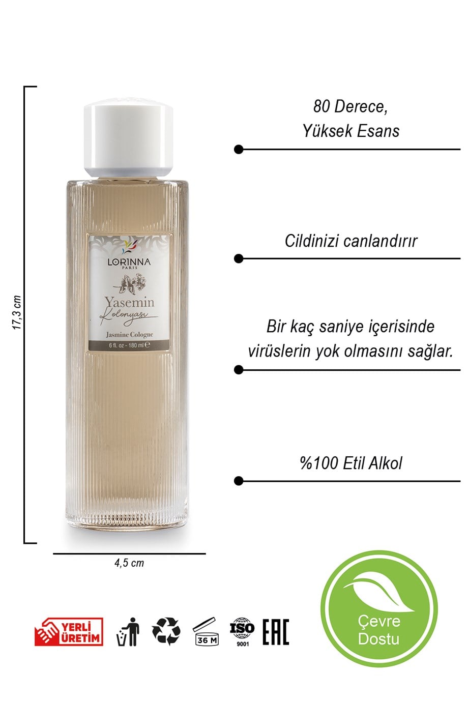 YASEMİN KOLONYASI 180 ML - CAM ŞİŞE