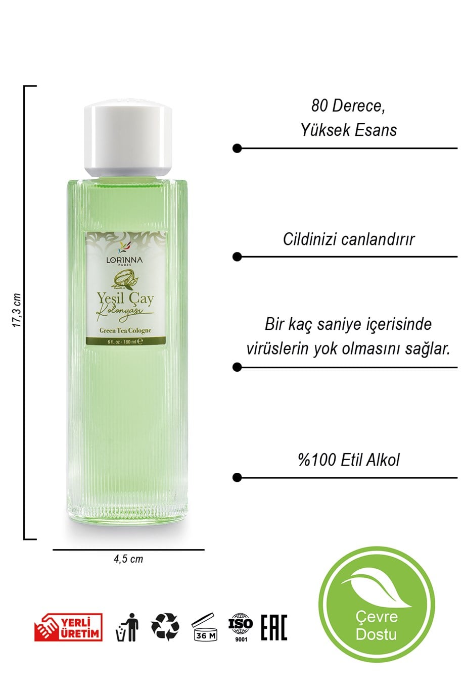 YEŞİL ÇAY KOLONYASI 180 ML - CAM ŞİŞE